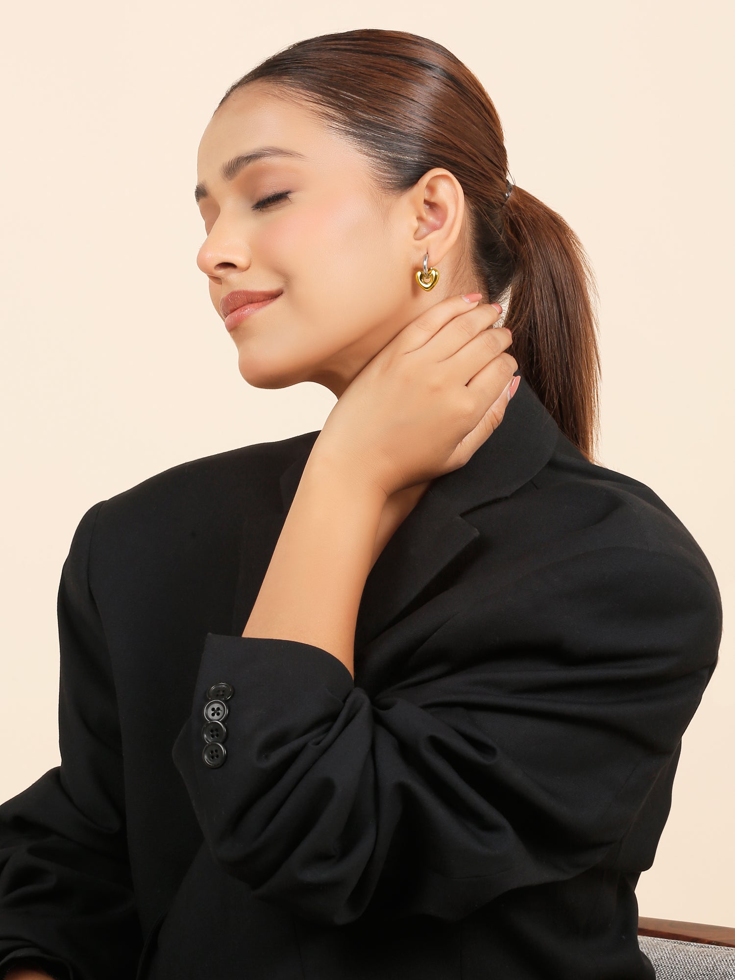 Dual-Tone Heart Lock Hoop Earrings