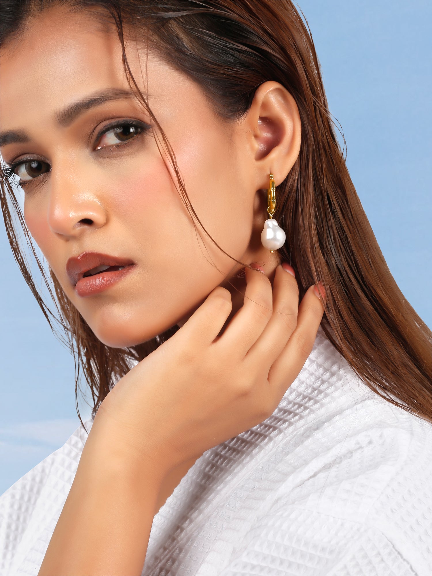 Faux Pearl Hoop Earrings