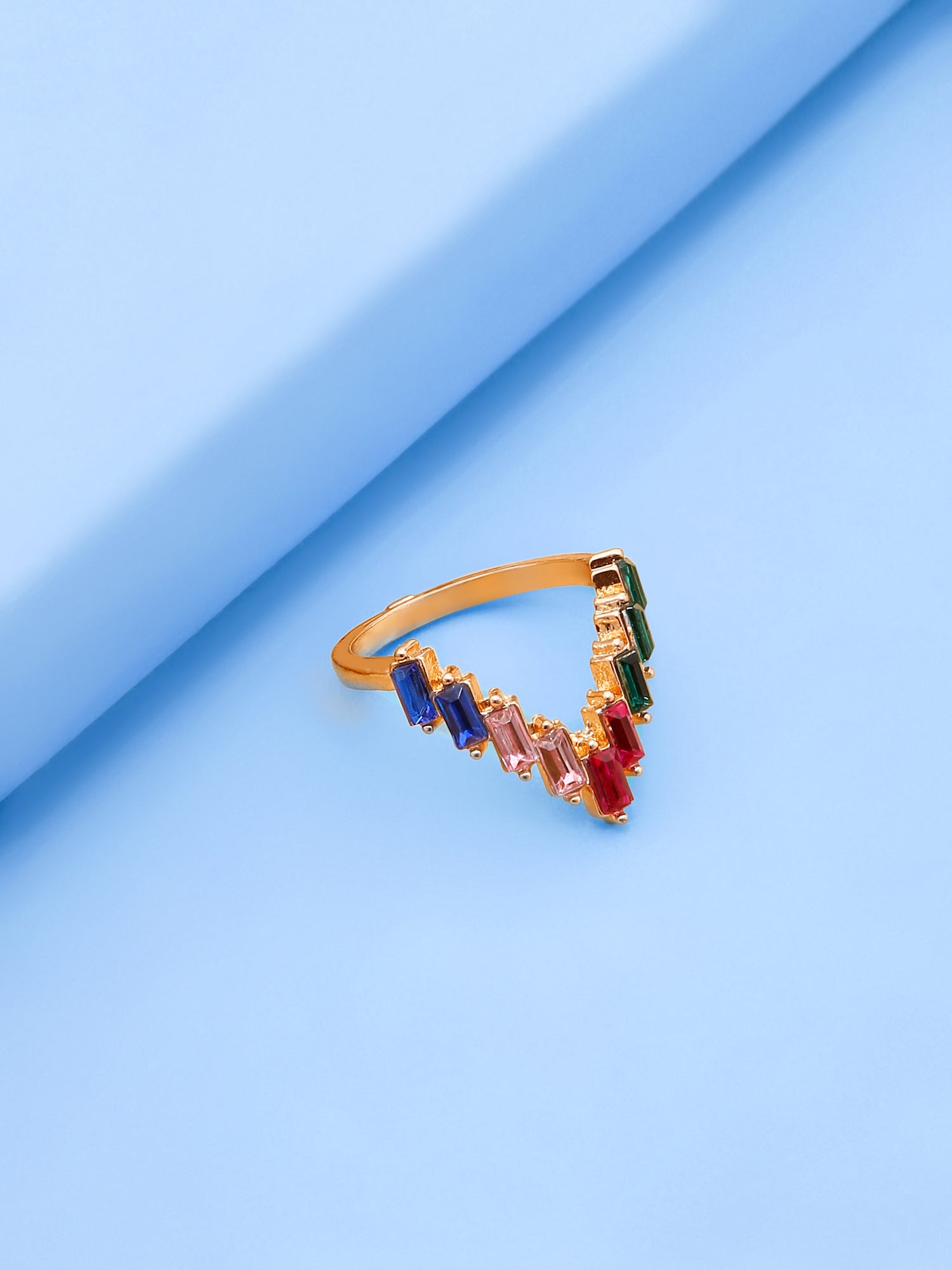 18k Gold-Plated Multicolor V Shaped Adjustable Ring