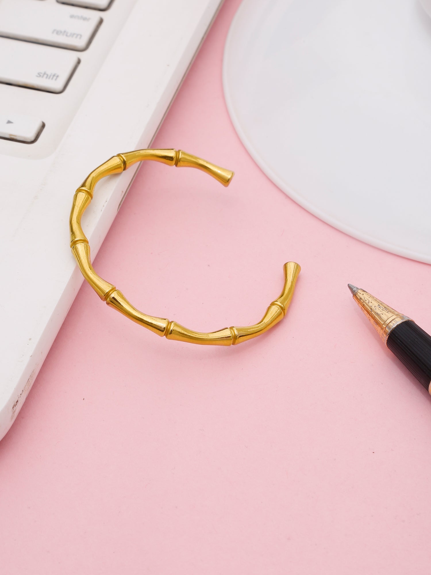 Retro Bamboo Bangle Bracelet – 18K Gold Plated