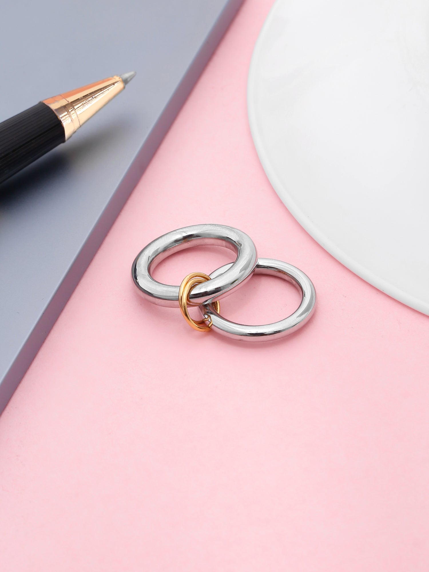 1pc 18K Gold-Plated Double-Layered Stainless Steel Unisex Ring