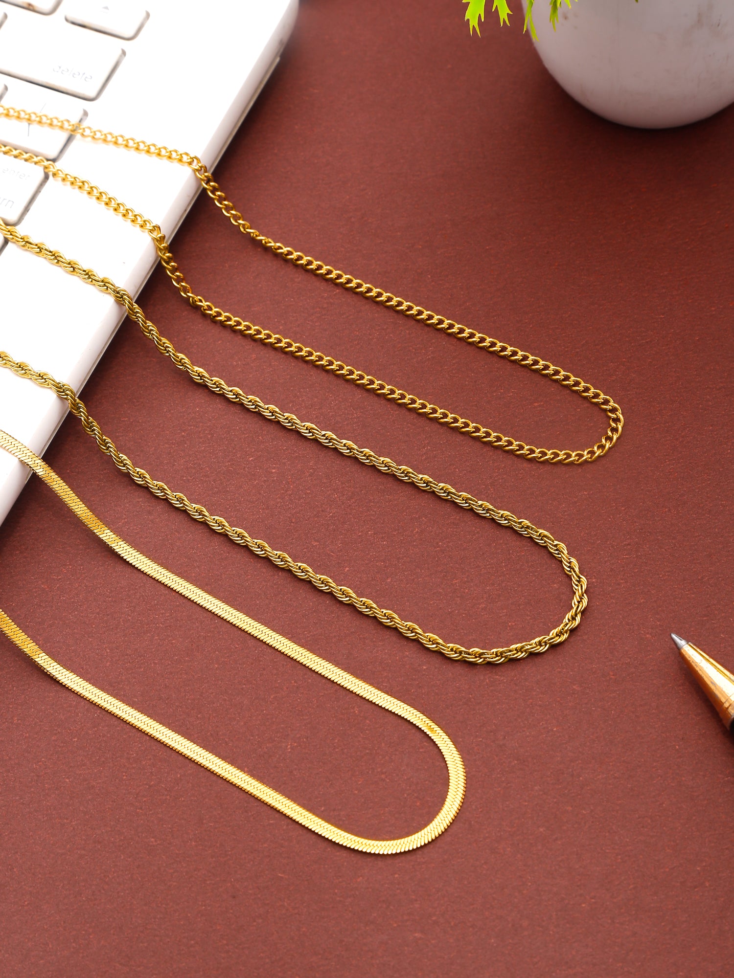 3pcs 18K Gold Plated Minimalist Chain Necklace