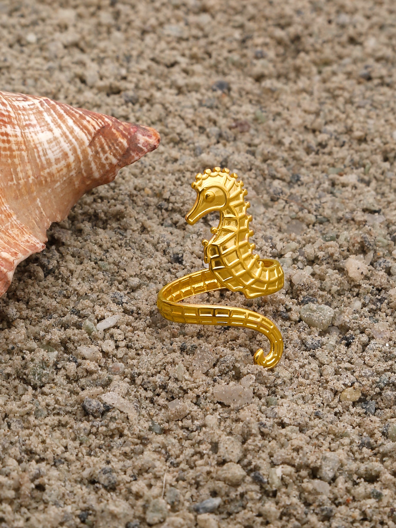18K Gold-Plated Seahorse Open Ring