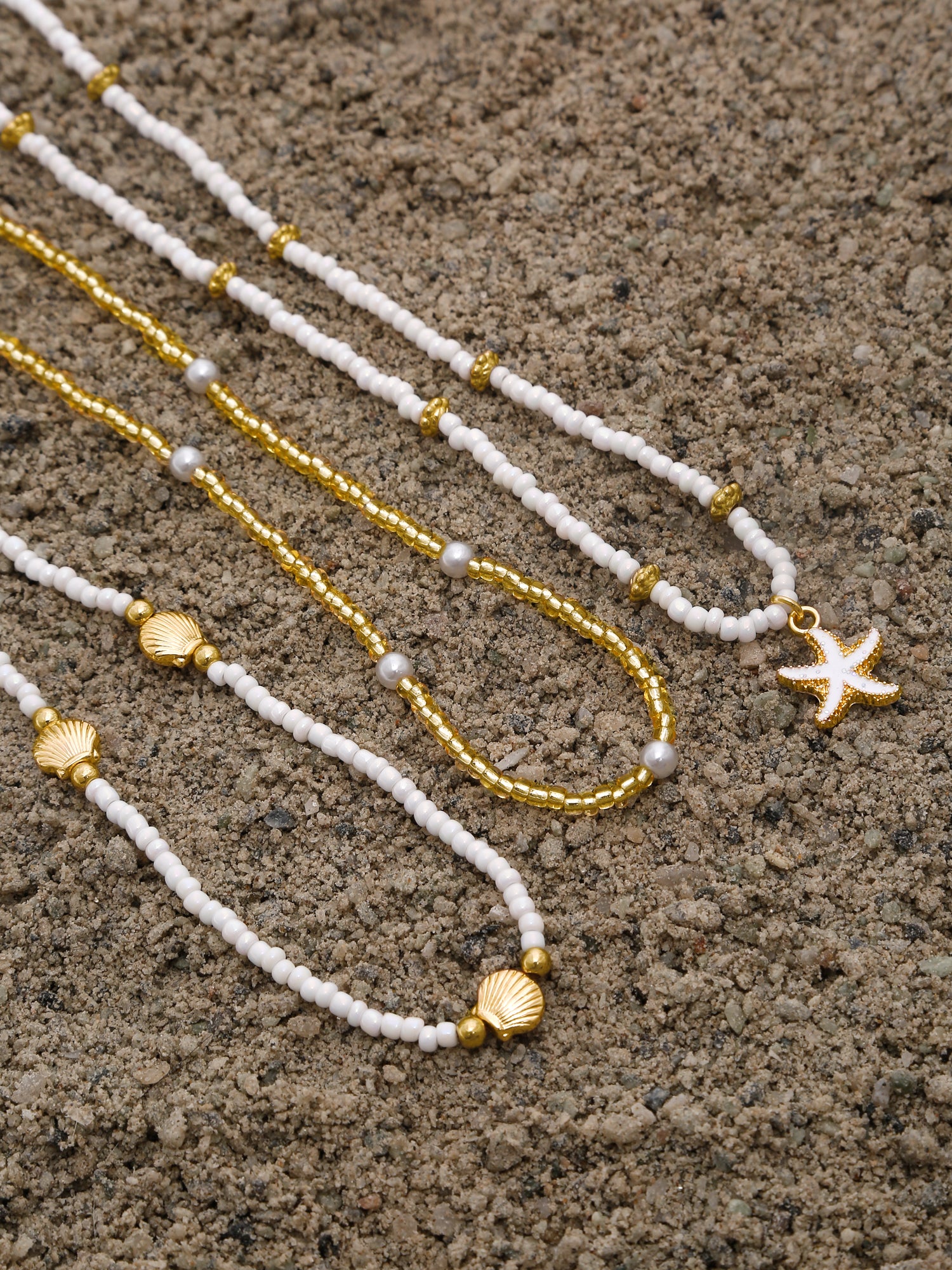Gold Starfish & Shell Beaded Necklace Set
