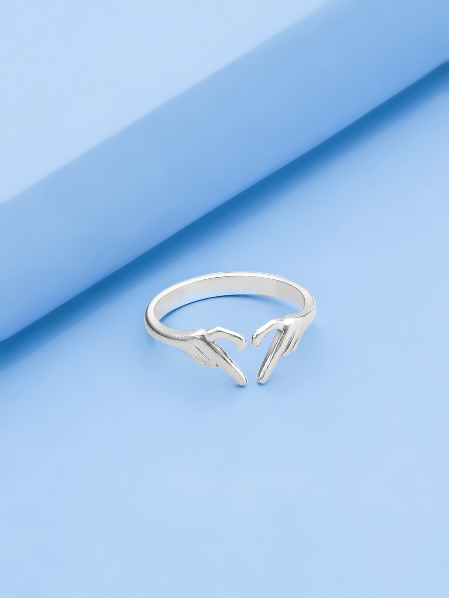 Silver Adjustable Heart Hands Ring
