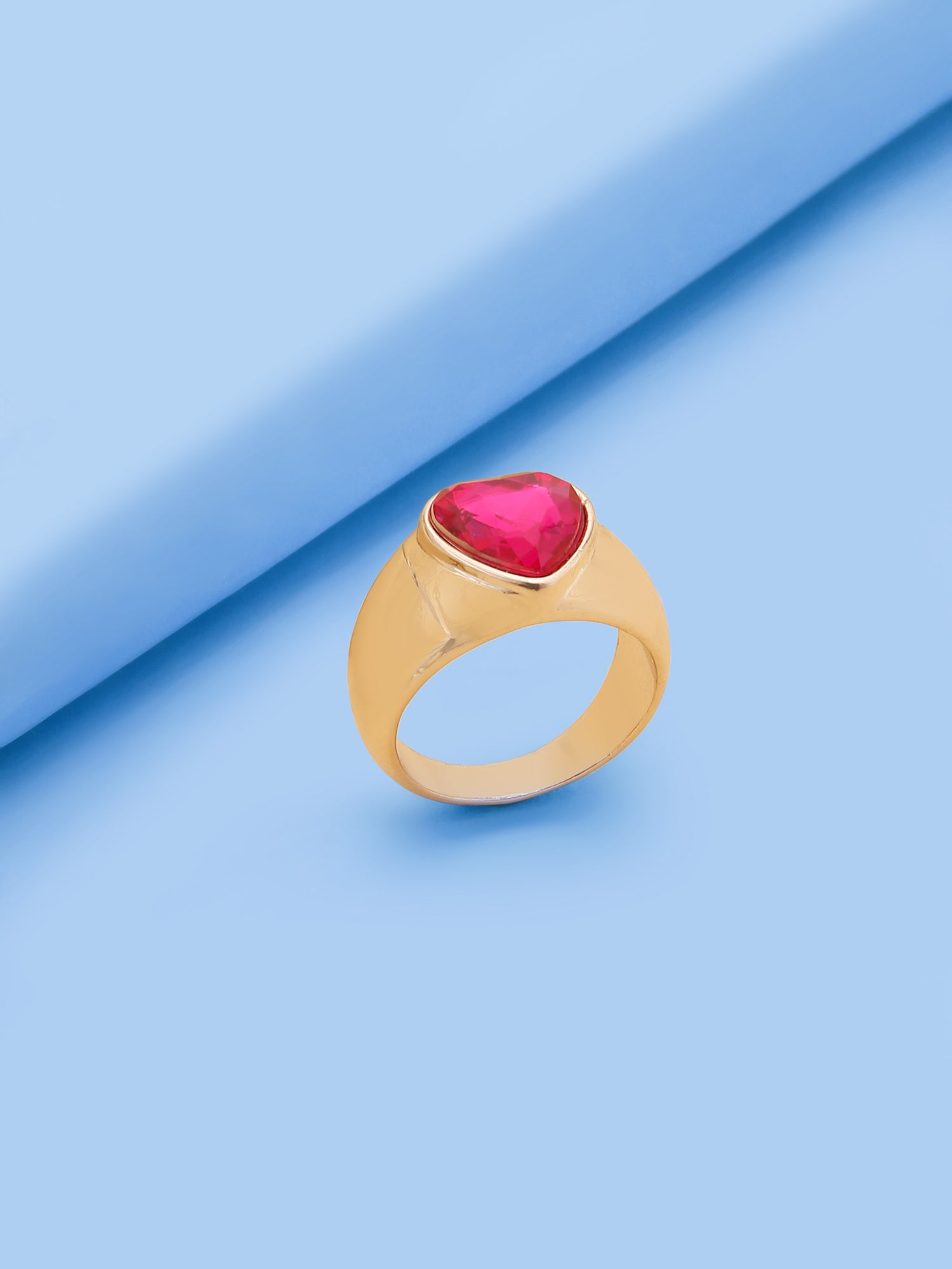 18k Gold-Plated Big Pink Heart Adjustable Ring