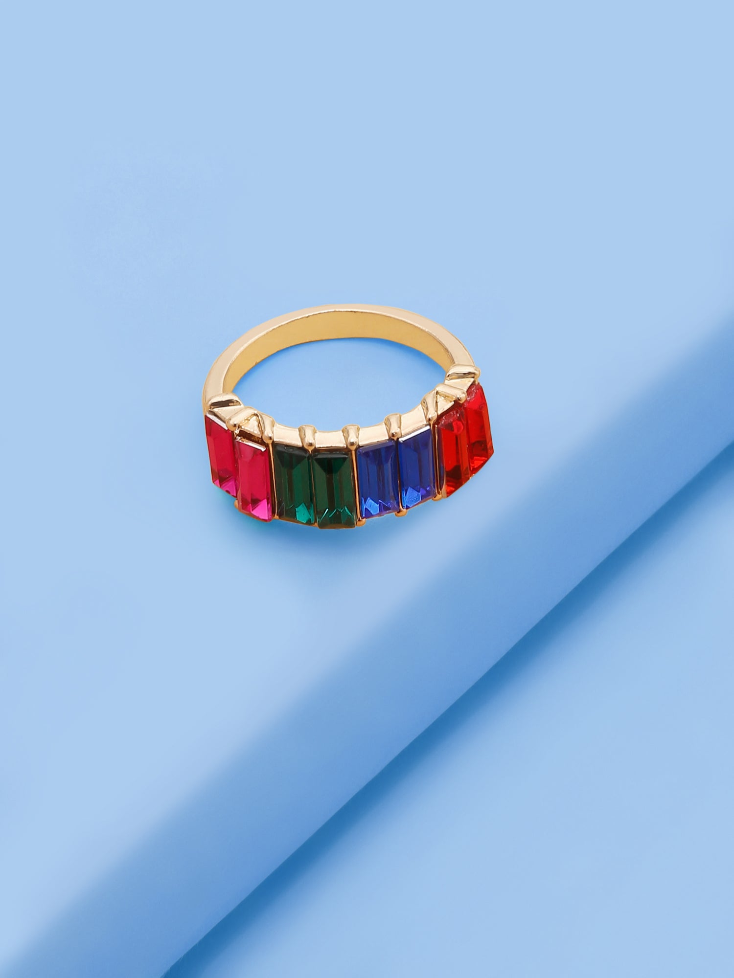 18k Gold-Plated Multicolor Rectangle In a Row Adjustable Ring