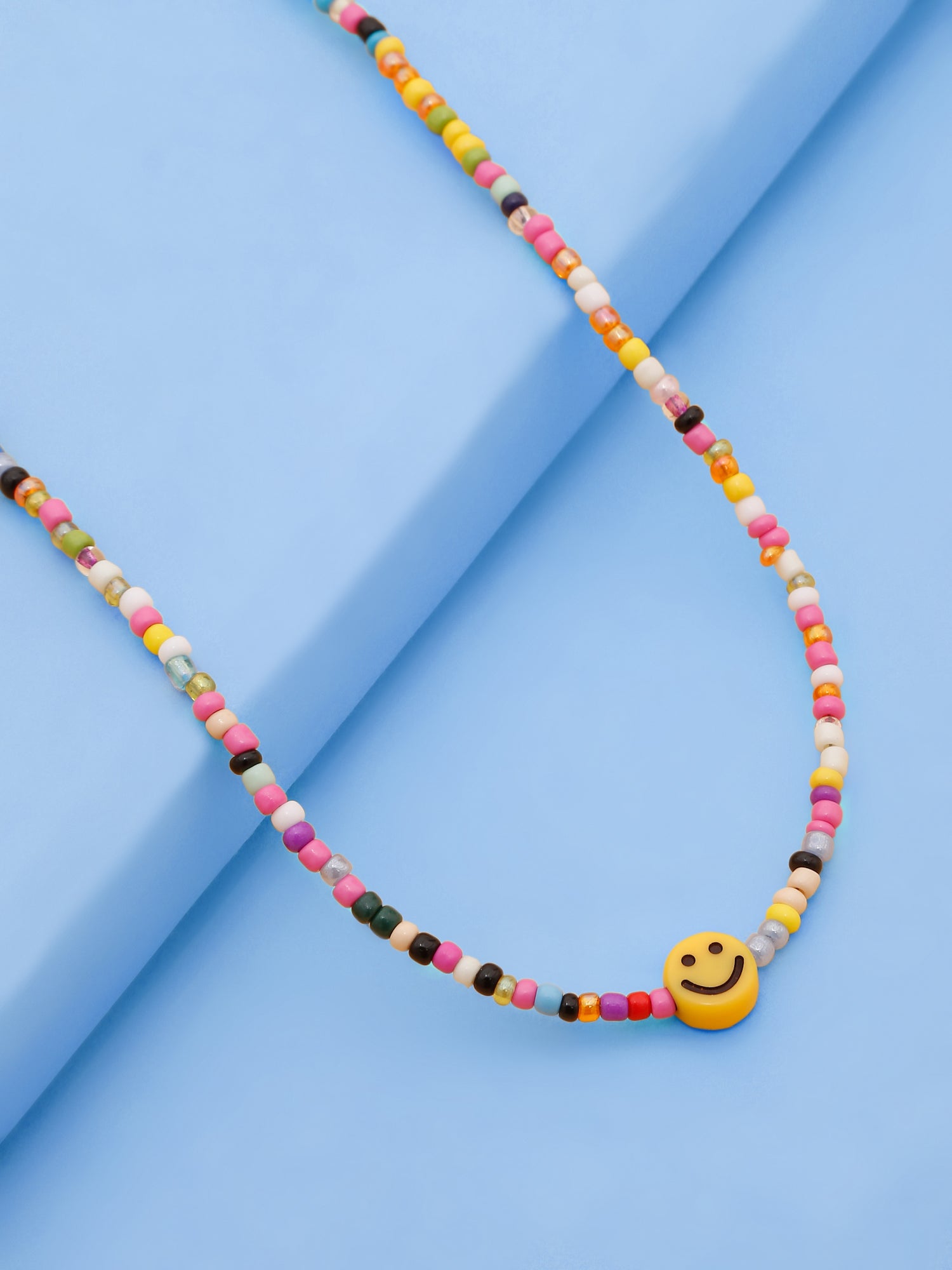 Multicolor Beaded Layering Necklace with Smiley Pendant