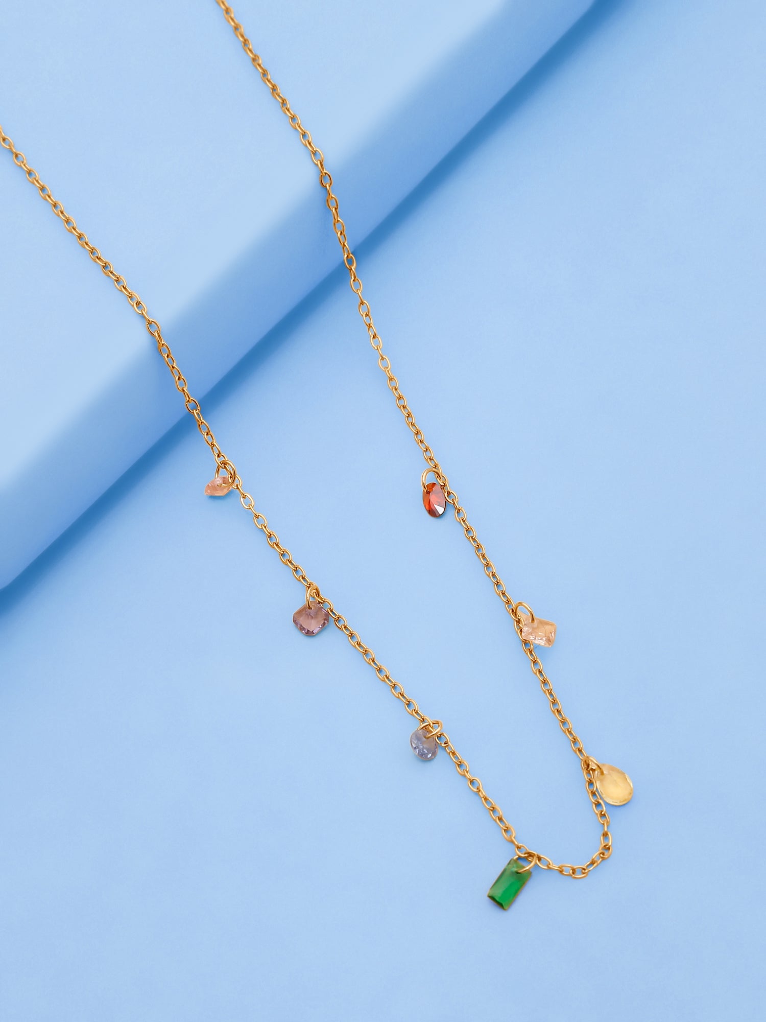 18k Gold-Plated Dainty Rainbow Rectangle Pendant Necklace