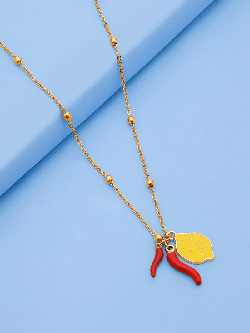 18k Gold-Plated Neembu Mirchi Pendant Necklace