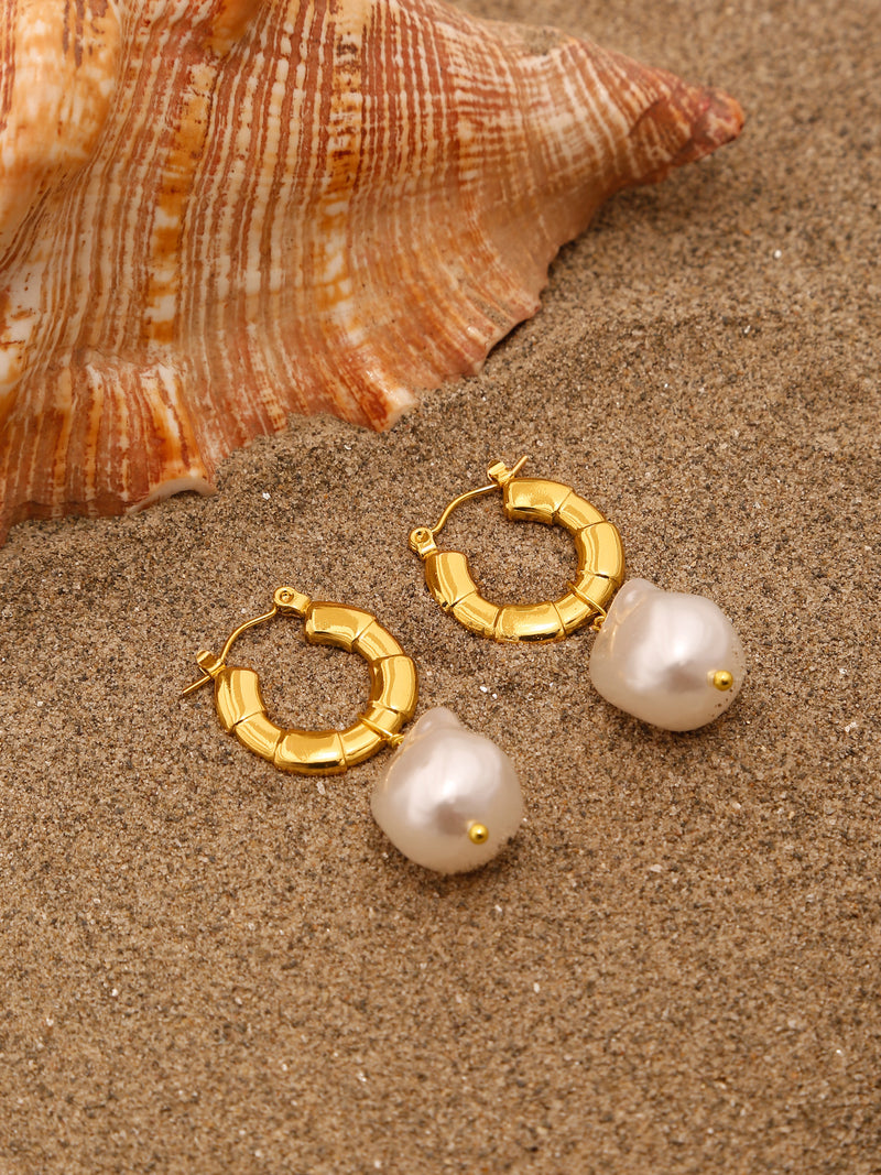 Gold Plated Pearl Hoop Earrings