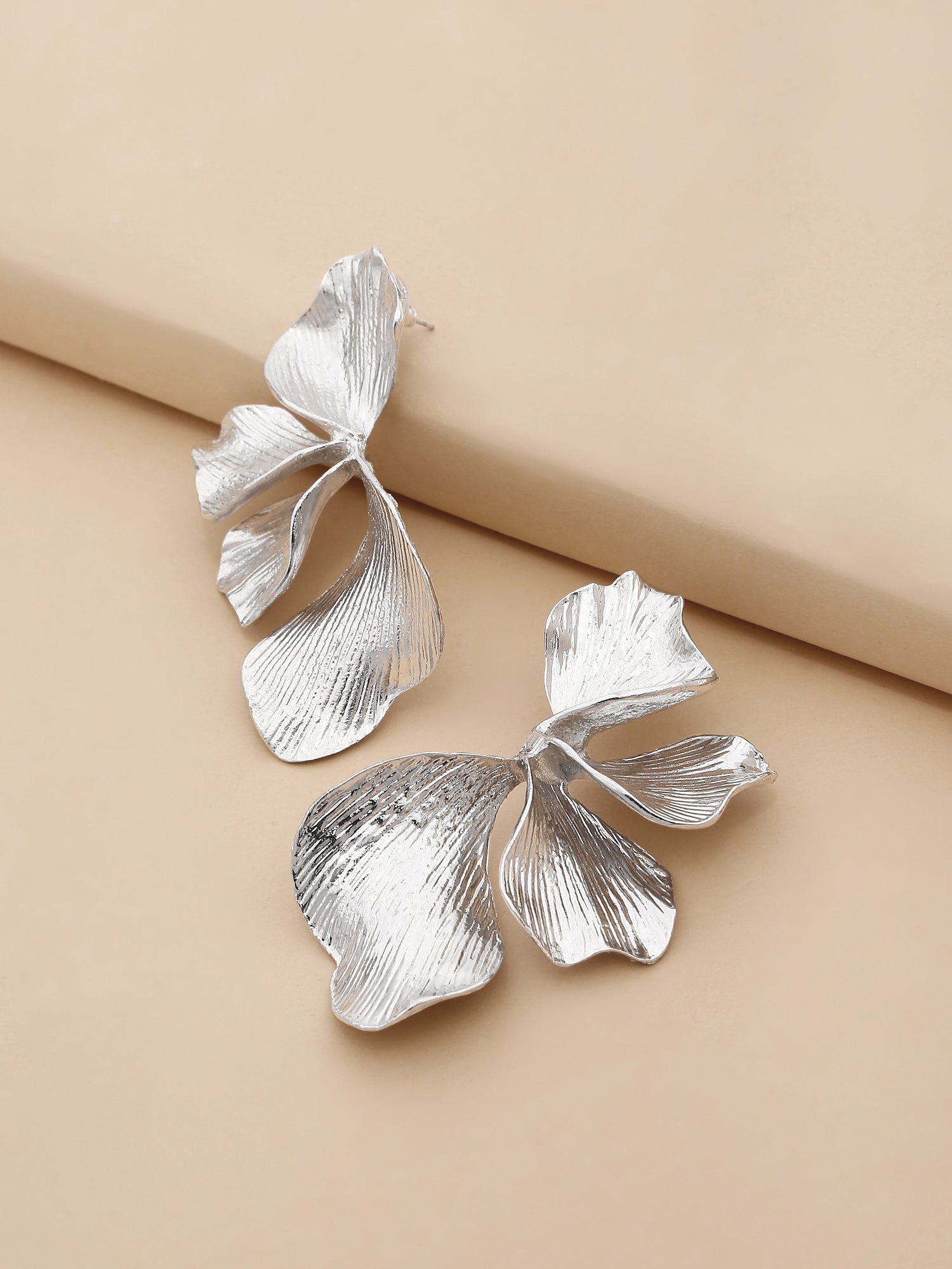 Chunky Alloy Silver Petal Stud Earrings