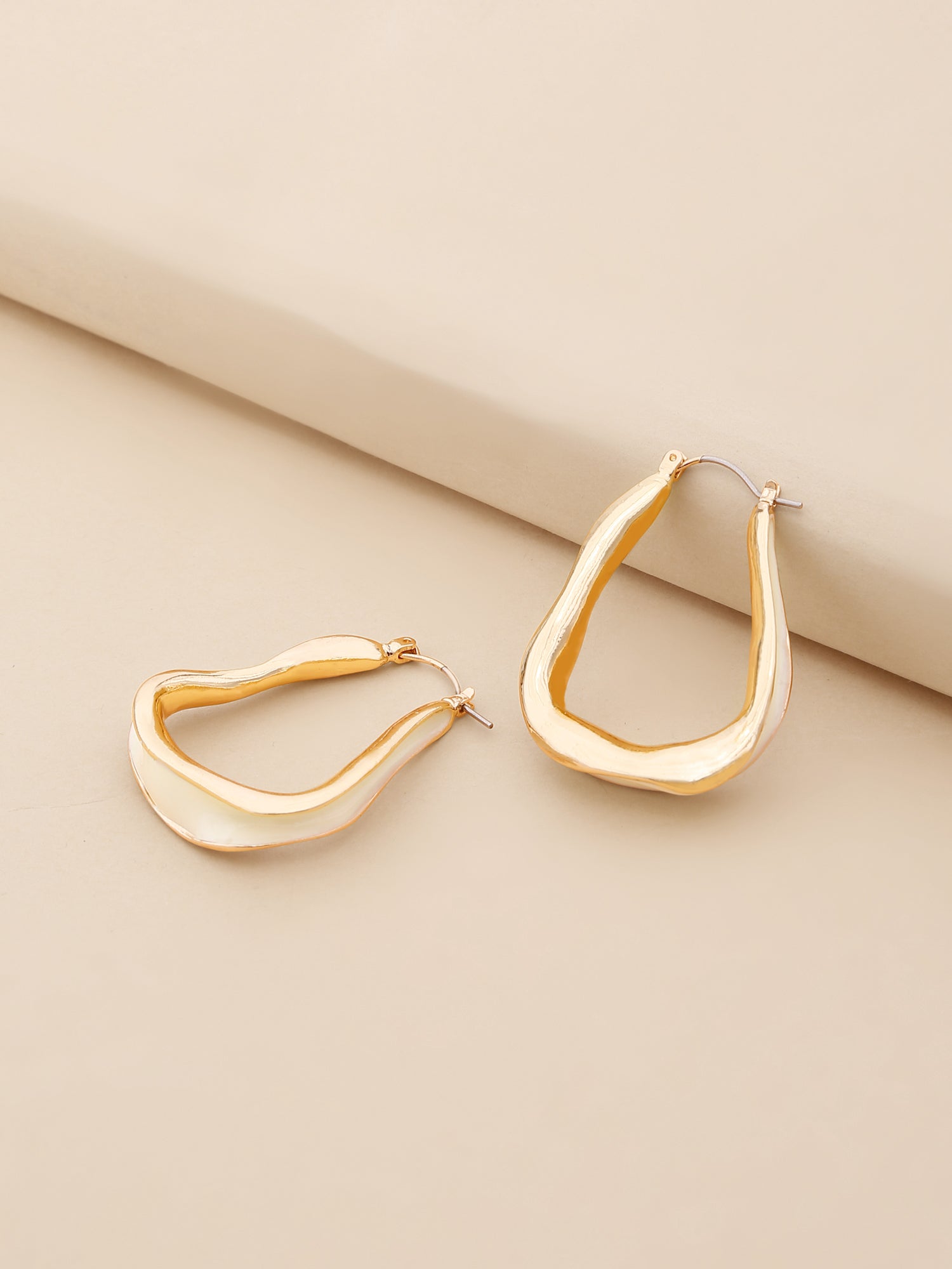 18k Gold Plated Asymmetric White Enamel Hoop Earrings