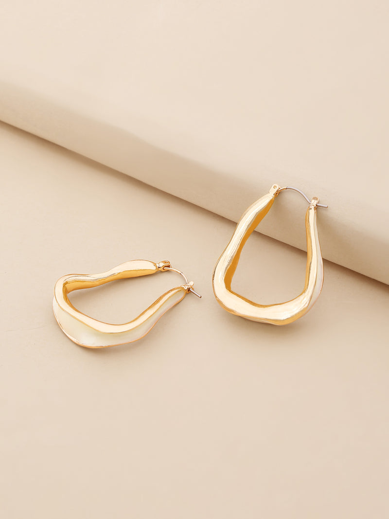18k Gold Plated Asymmetric White Enamel Hoop Earrings