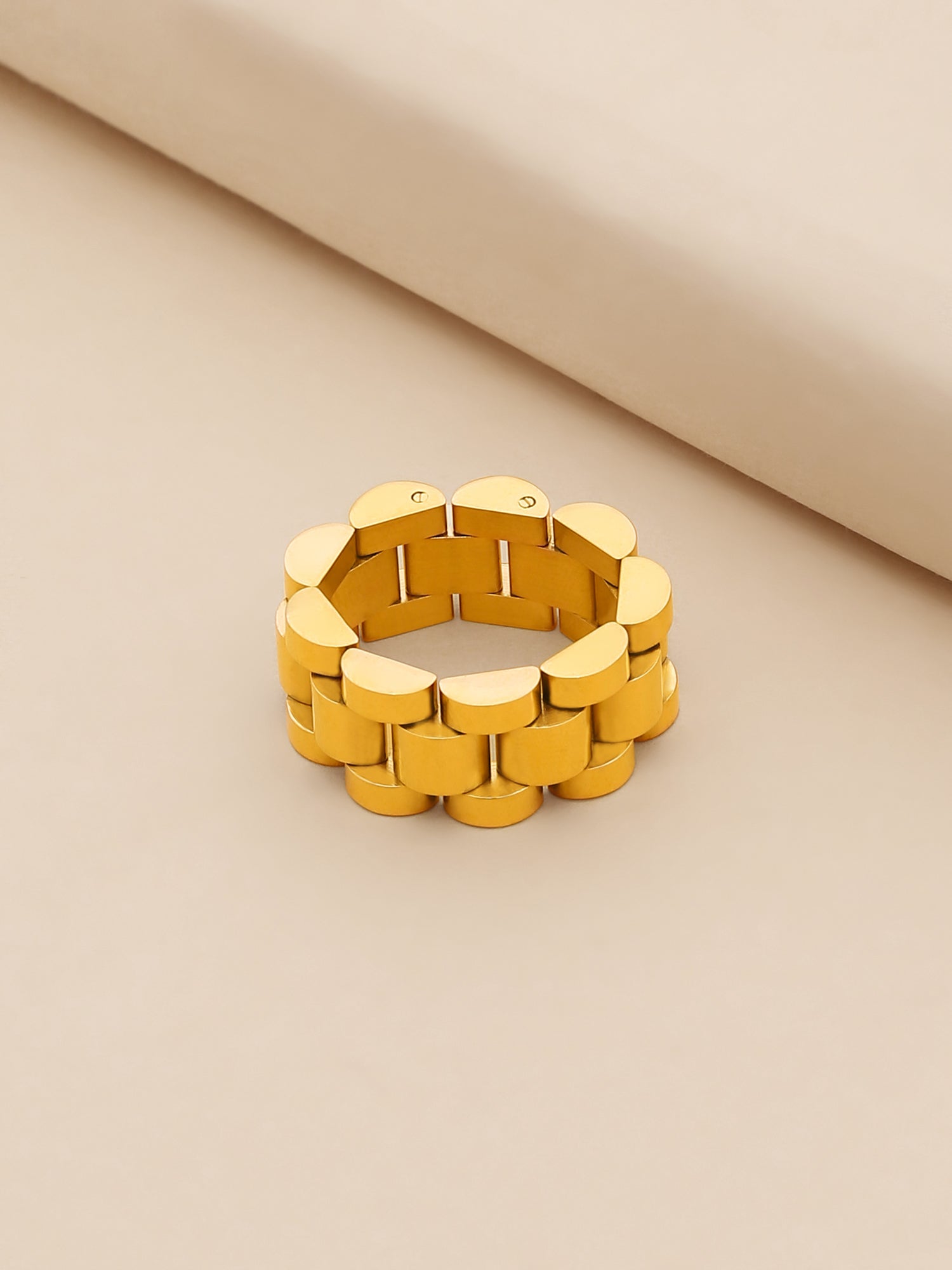 Luxury 18K Gold-Plated Chunky Link Chain Ring for Women | Bold Wide Strap Style (Gold)