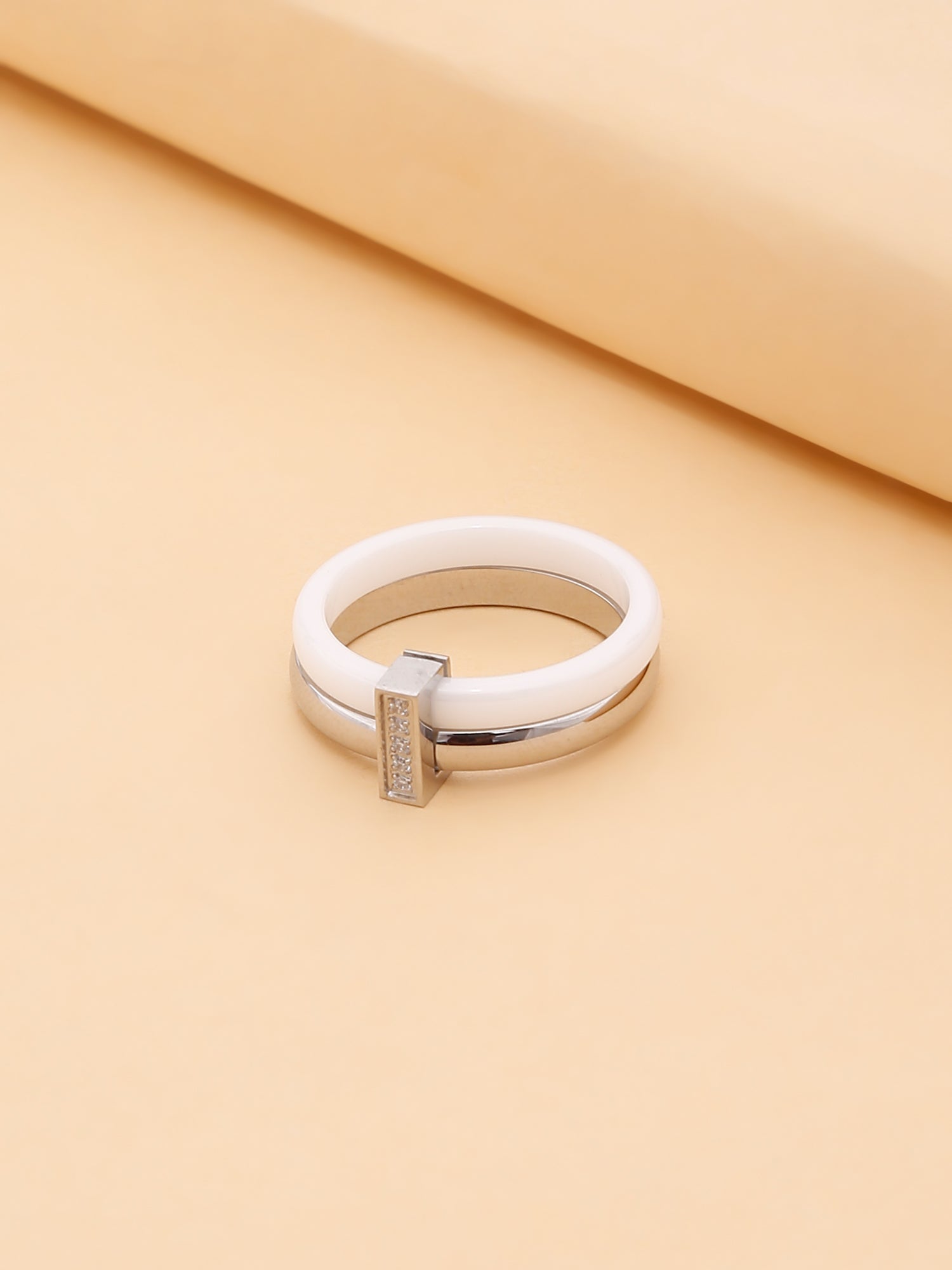 1pc 18k Gold Plated Stainless Steel Ceramic Cubic Zirconia Stackable Ring for Women