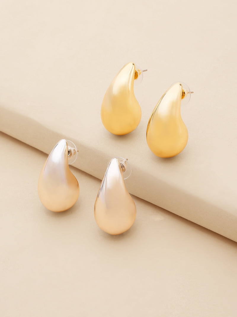 Dual Toned 2pc Statement Drop Shape Earrings Set