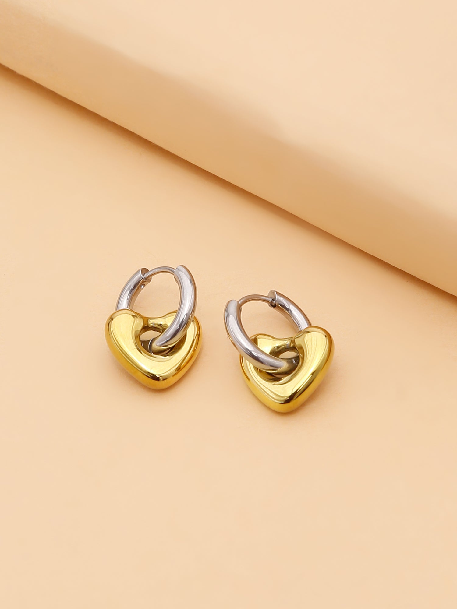 Dual-Tone Heart Lock Hoop Earrings