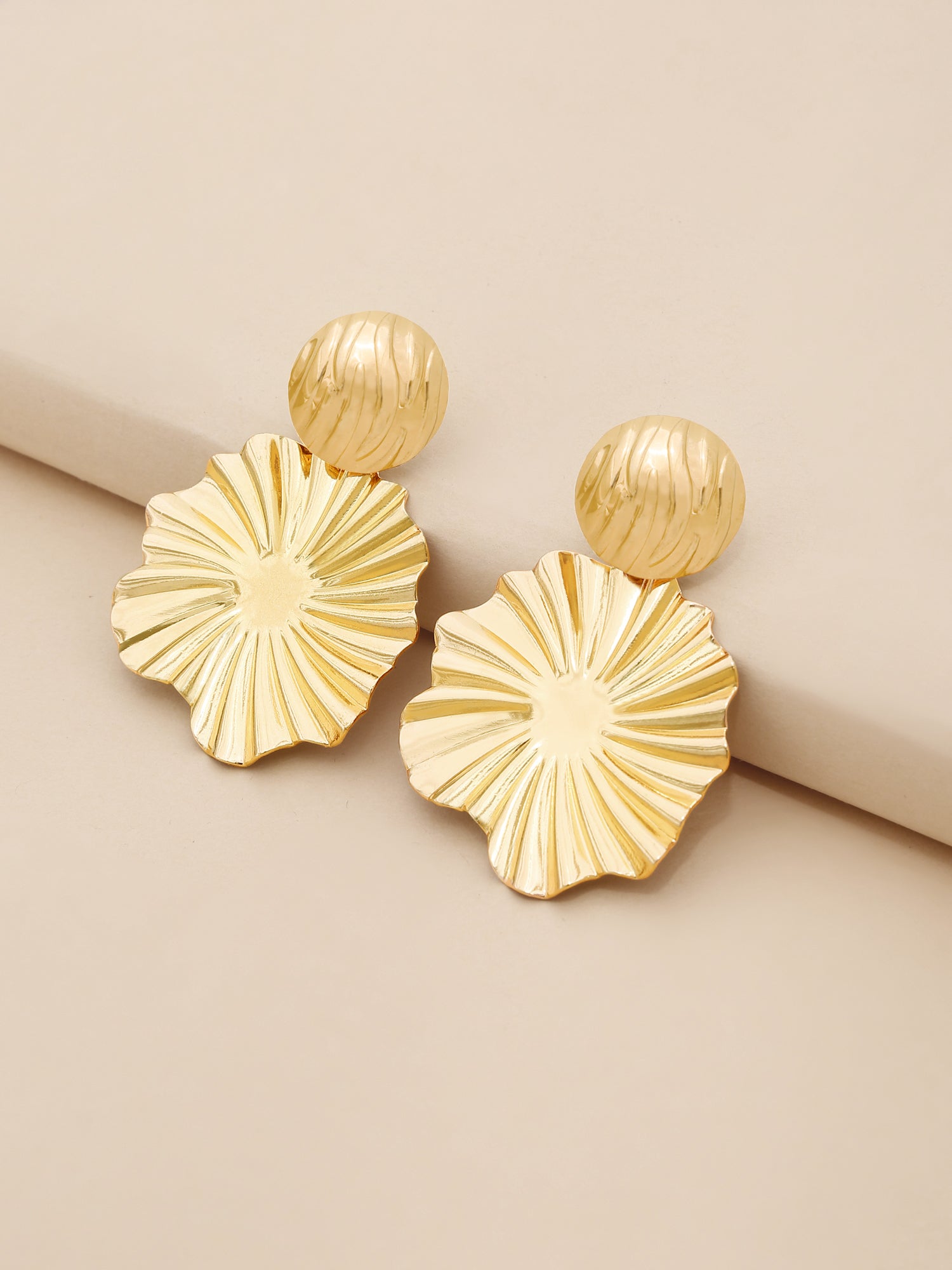 18k Gold Plated Statement Chunky Flower Drop Earrings