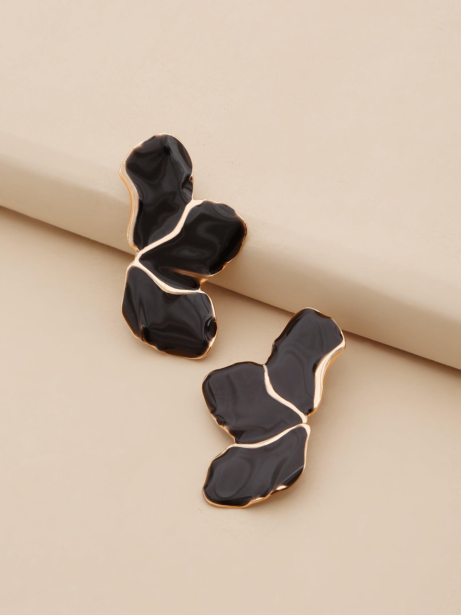 18k Gold Plated Enamel Black Floral Stud Earrings