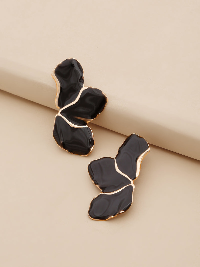 18k Gold Plated Enamel Black Floral Stud Earrings