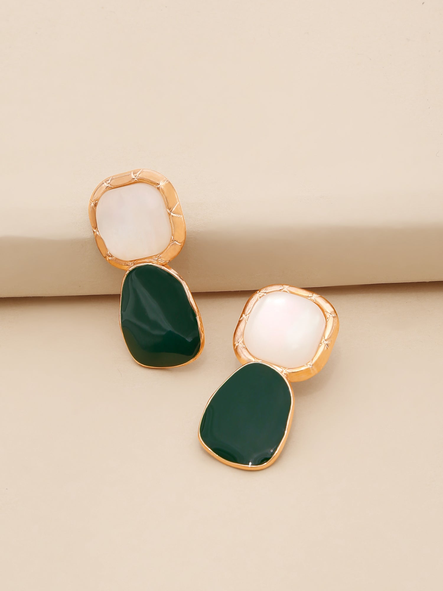 Gold Plated Green Statement Stone Drop Earring