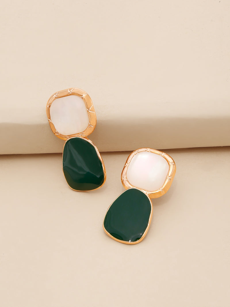 Gold Plated Green Statement Stone Drop Earring