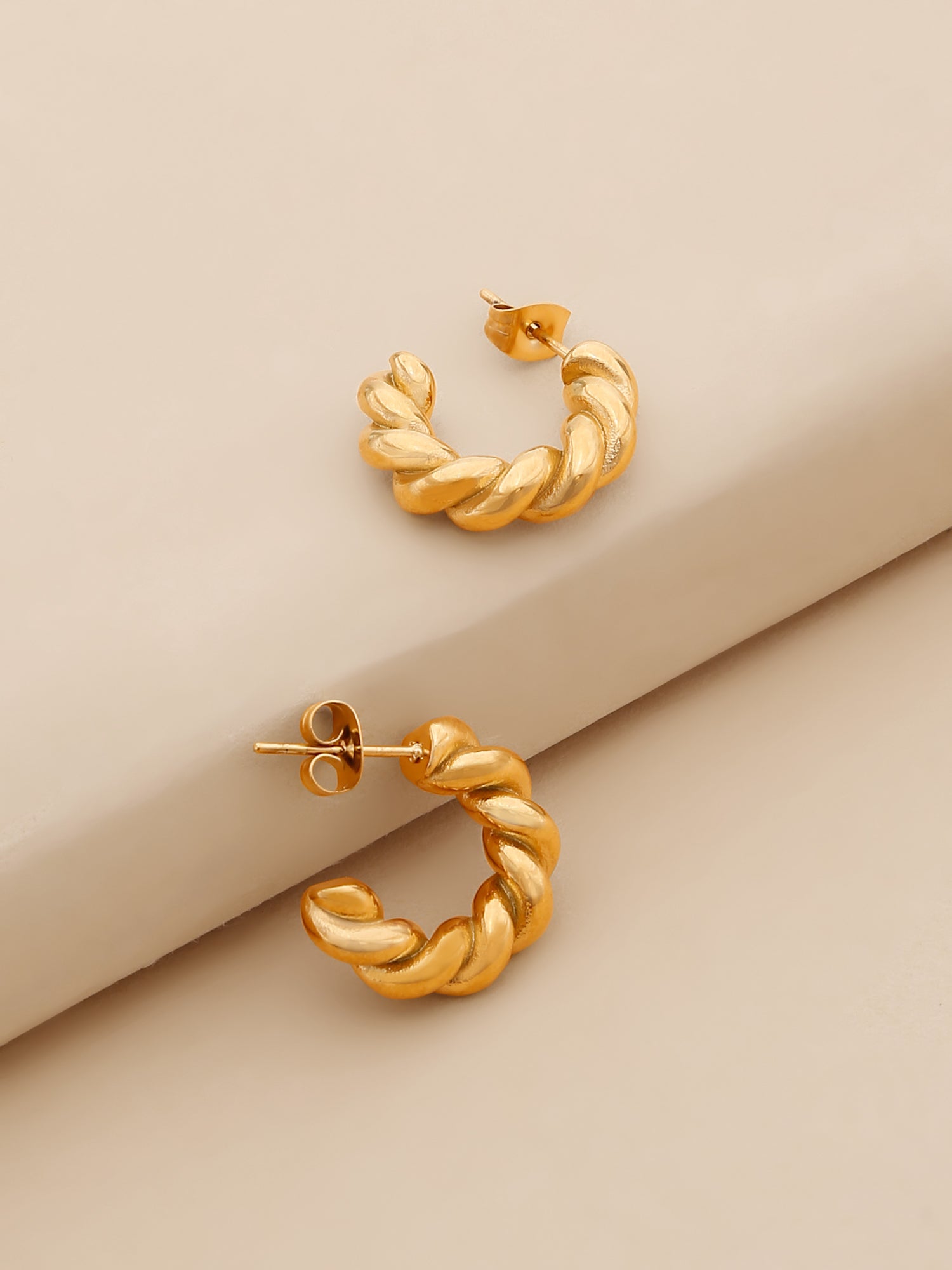 Gold Twist Cuffs Hoop Earrings