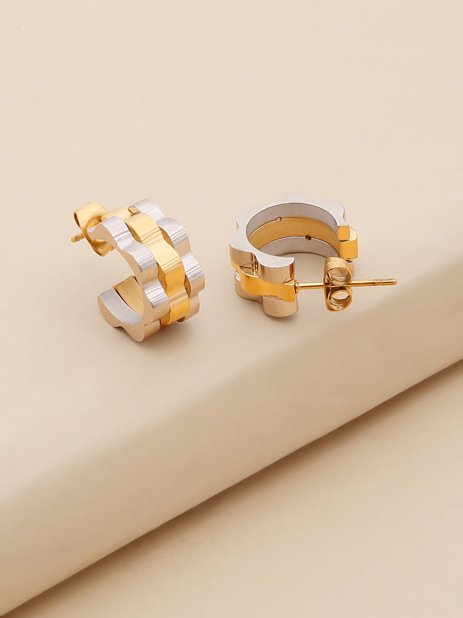 Two-Toned Classic Cuff Hoop Earrings