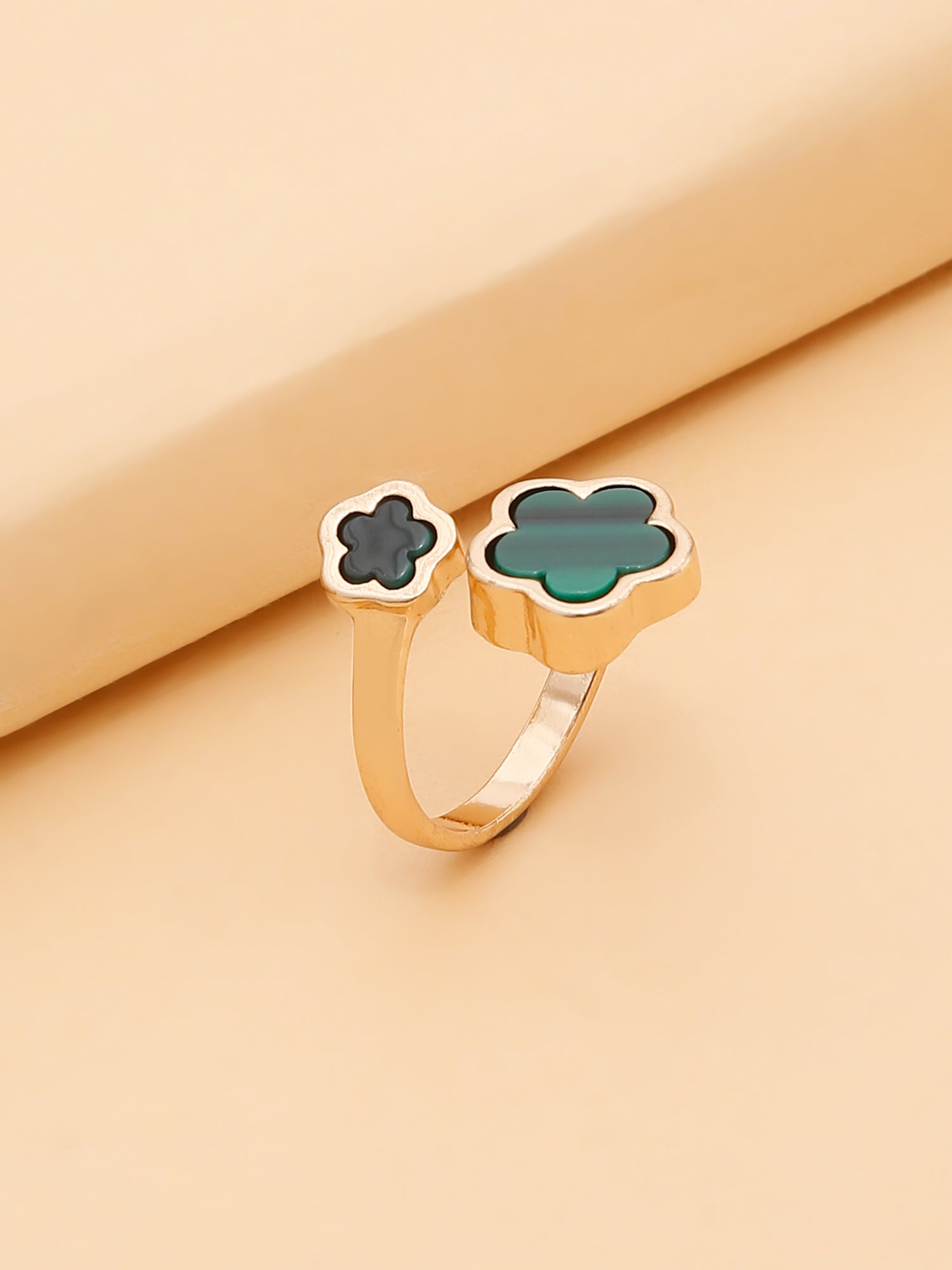 Midnight Bloom: Adjustable Black Enamel Flower Ring in 18K Gold Plating