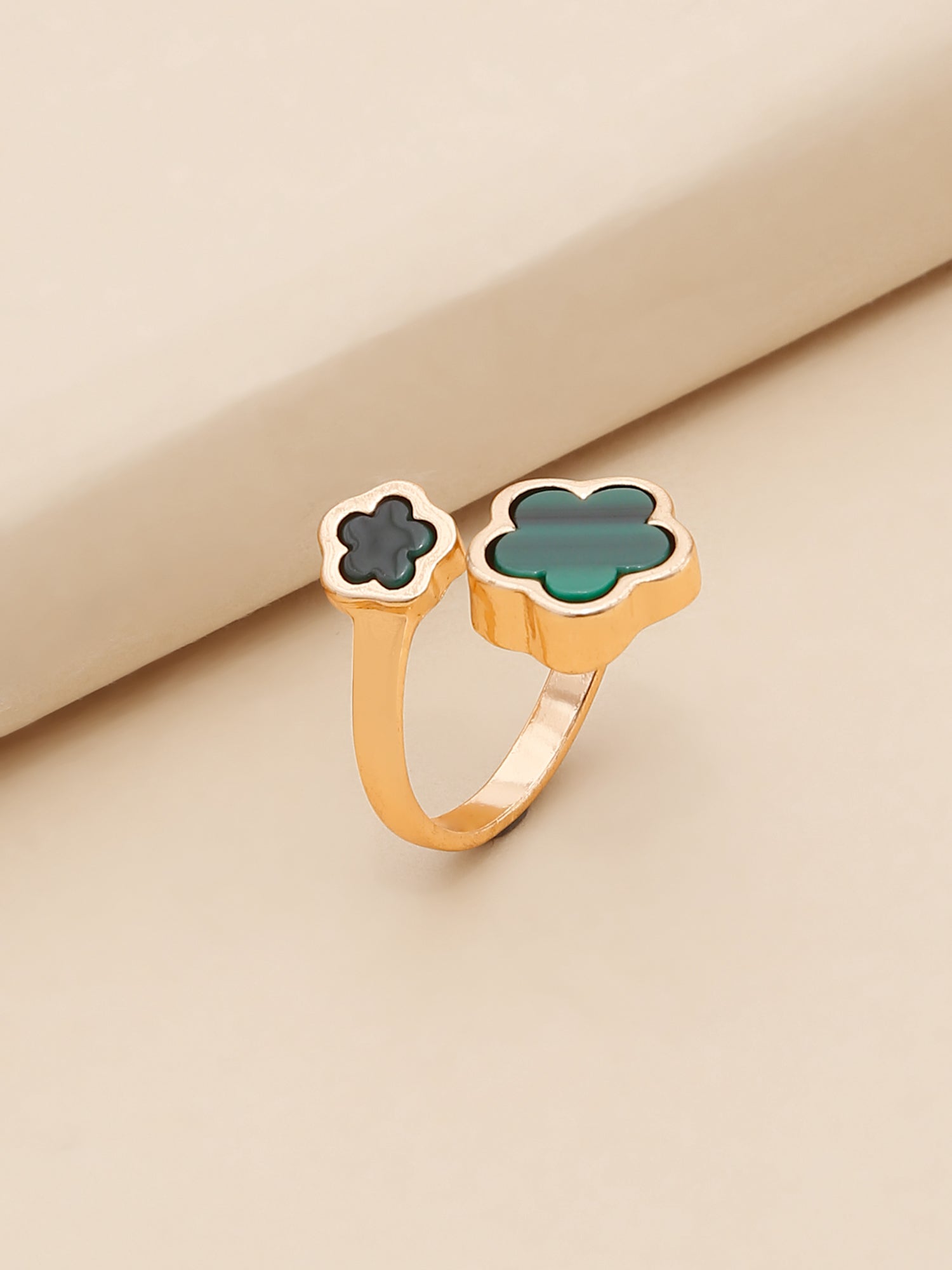 5 Leaf Clover Adjustable Ring – Green Enamel Statement Jewellery