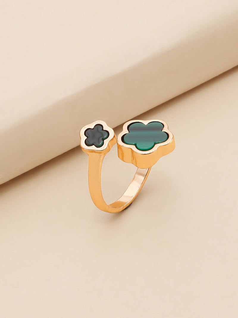 5 Leaf Clover Adjustable Ring – Green Enamel Statement Jewellery