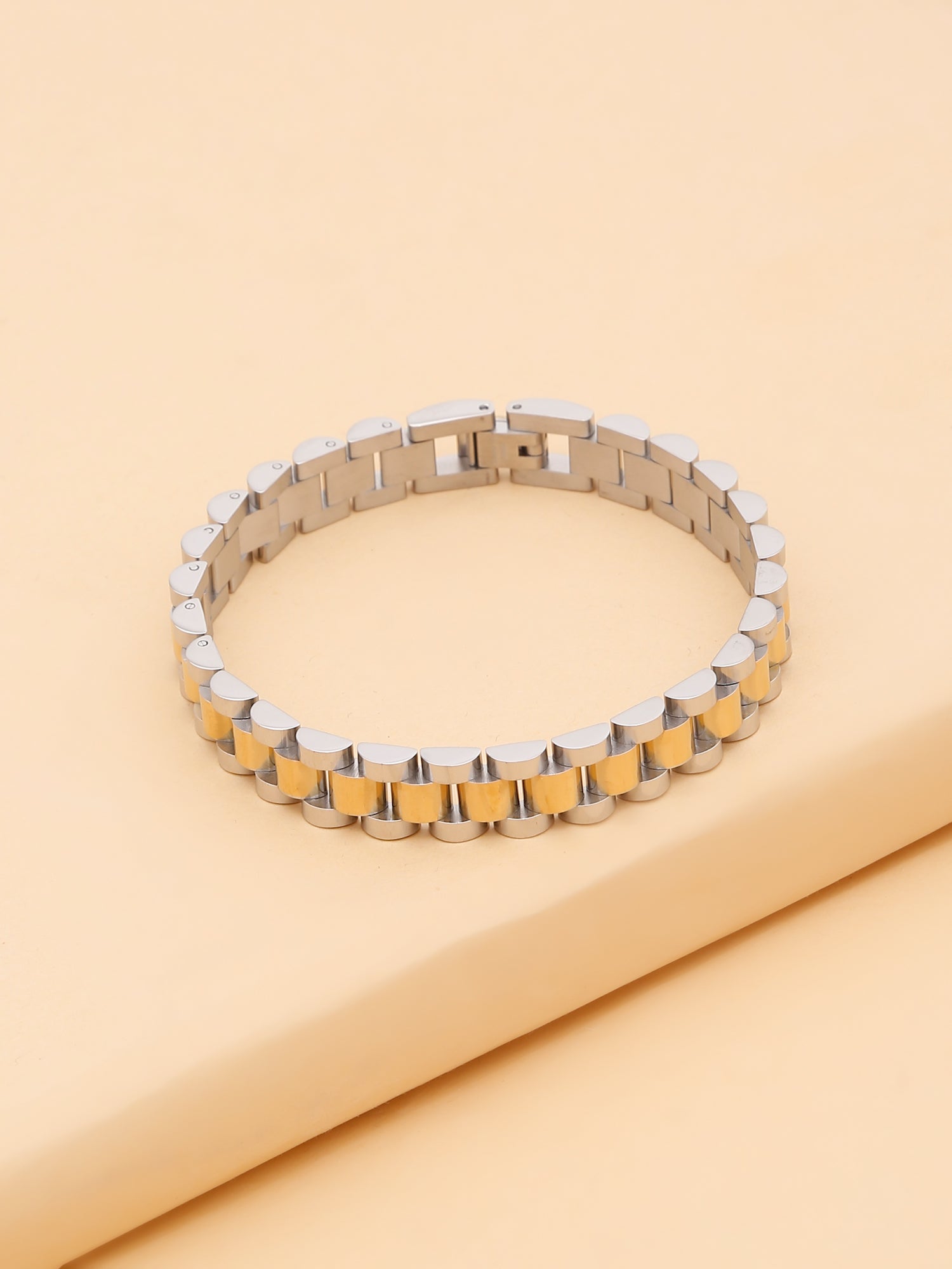 Classic Watchband Strap Bracelet – 18K Gold Plated Metal Elegance for Him & Her