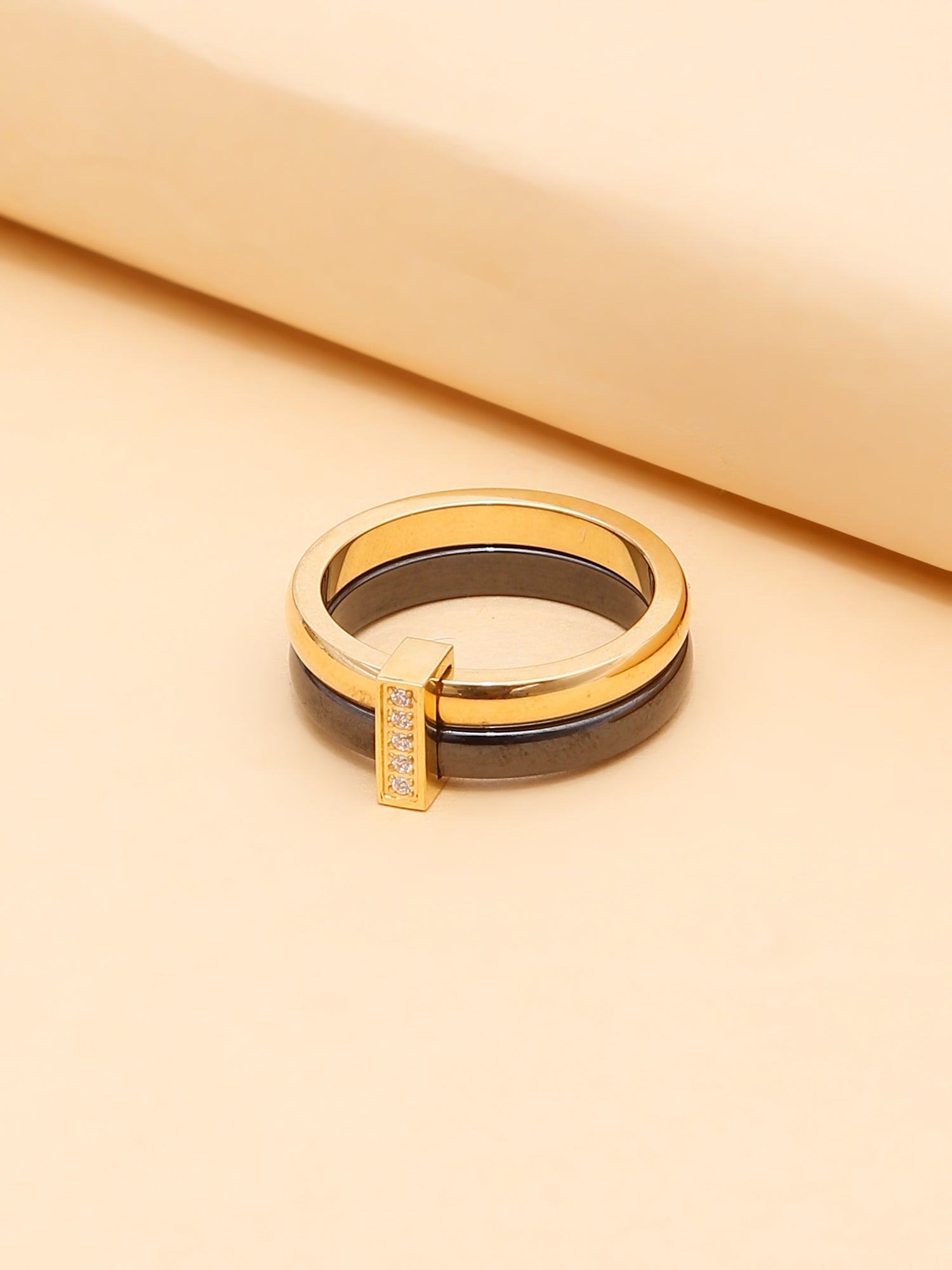 1pc 18K Gold Plated Ceramic Enamel Ring with Cubic Zirconia