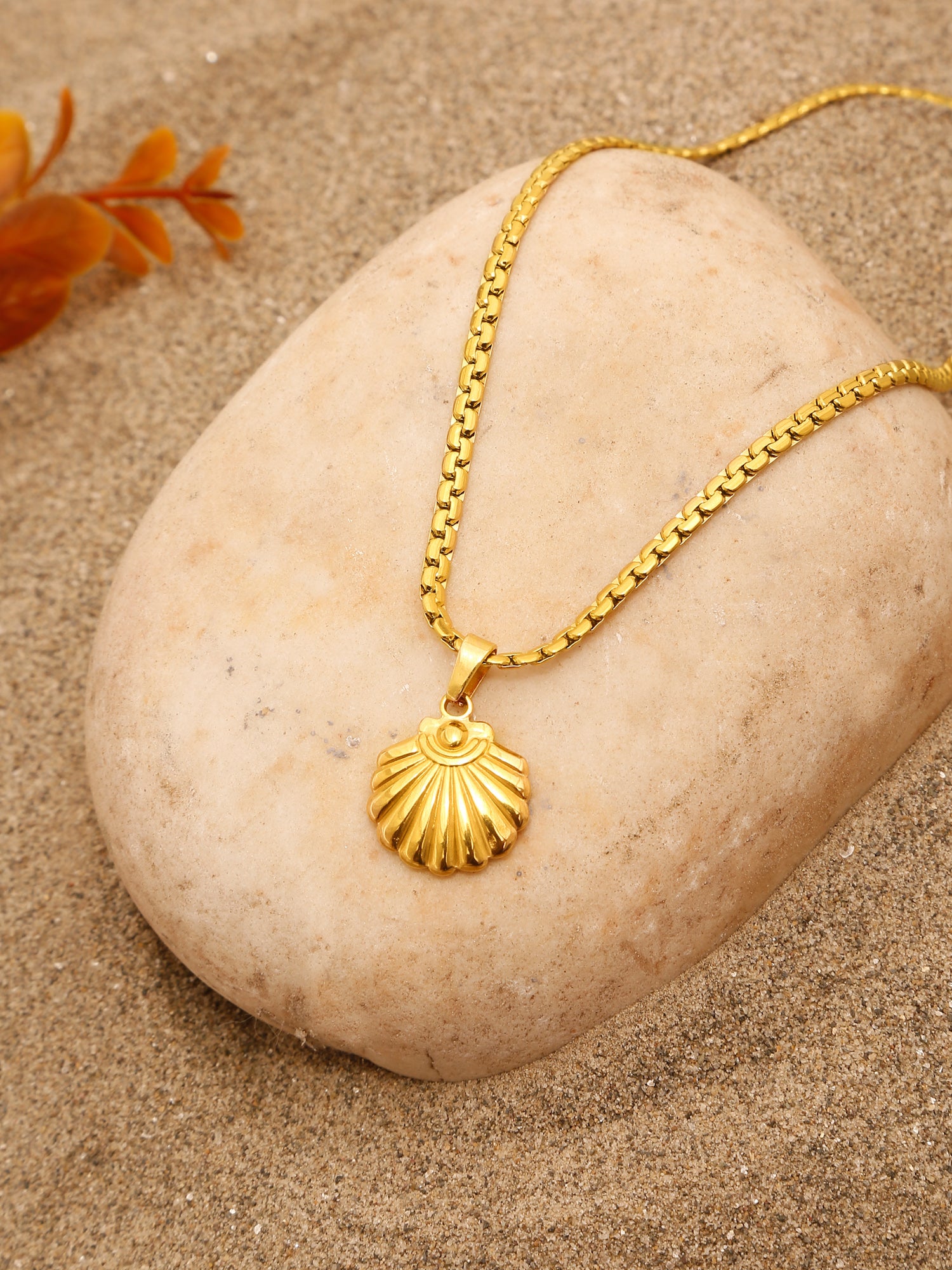 Gold-Tone Stainless Steel Shell Pendant Necklace Set