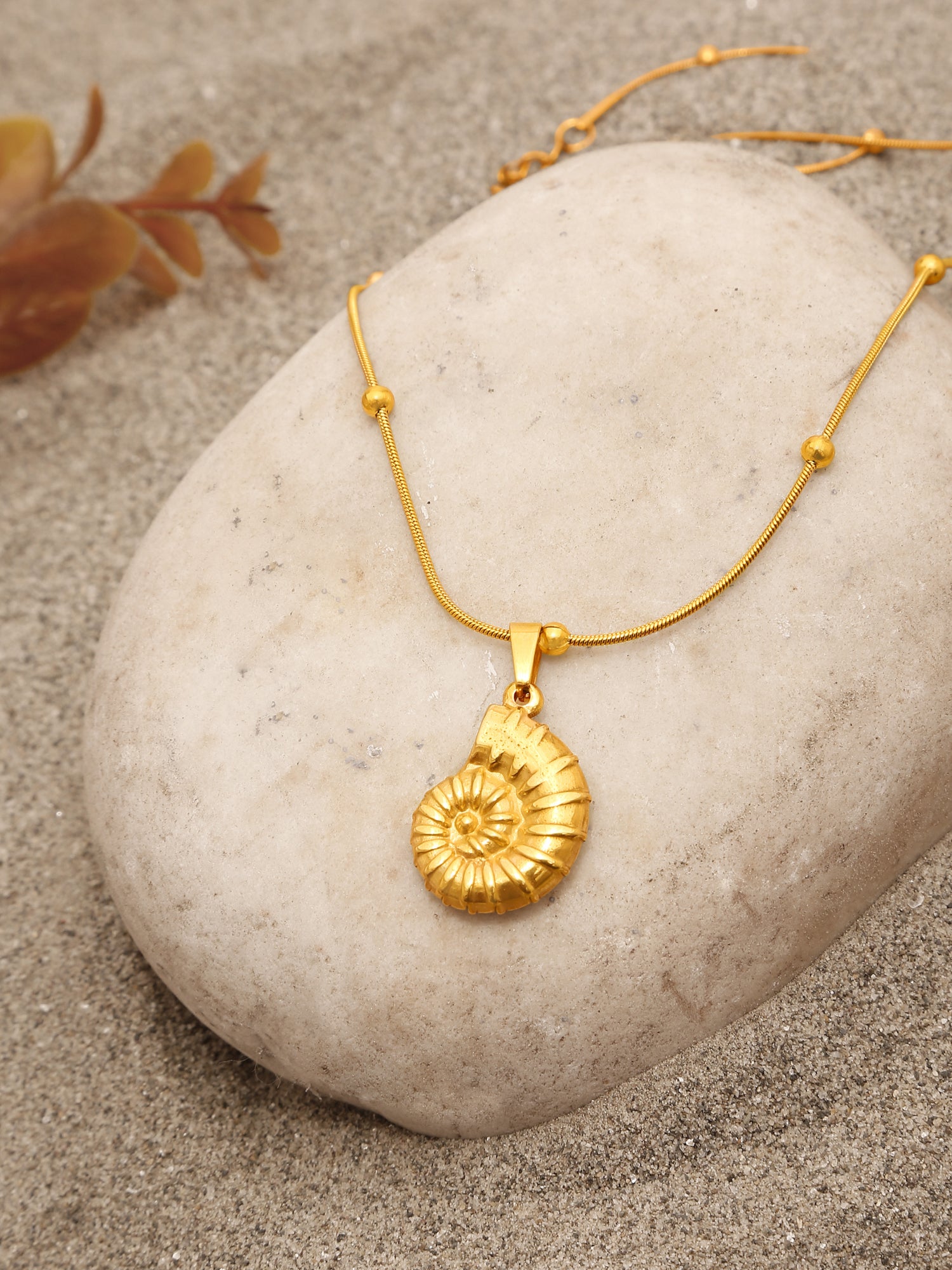 Gold-Tone Stainless Steel Shell Pendant Necklace Set