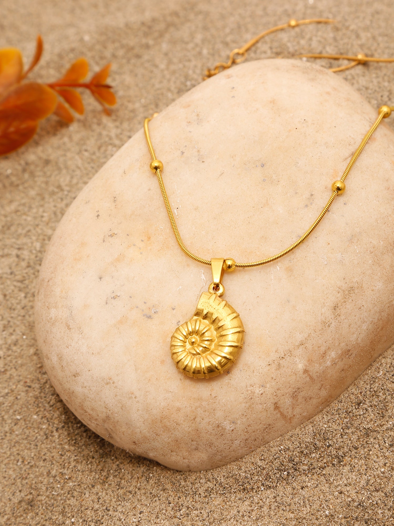 Gold-Tone Stainless Steel Shell Pendant Necklace Set