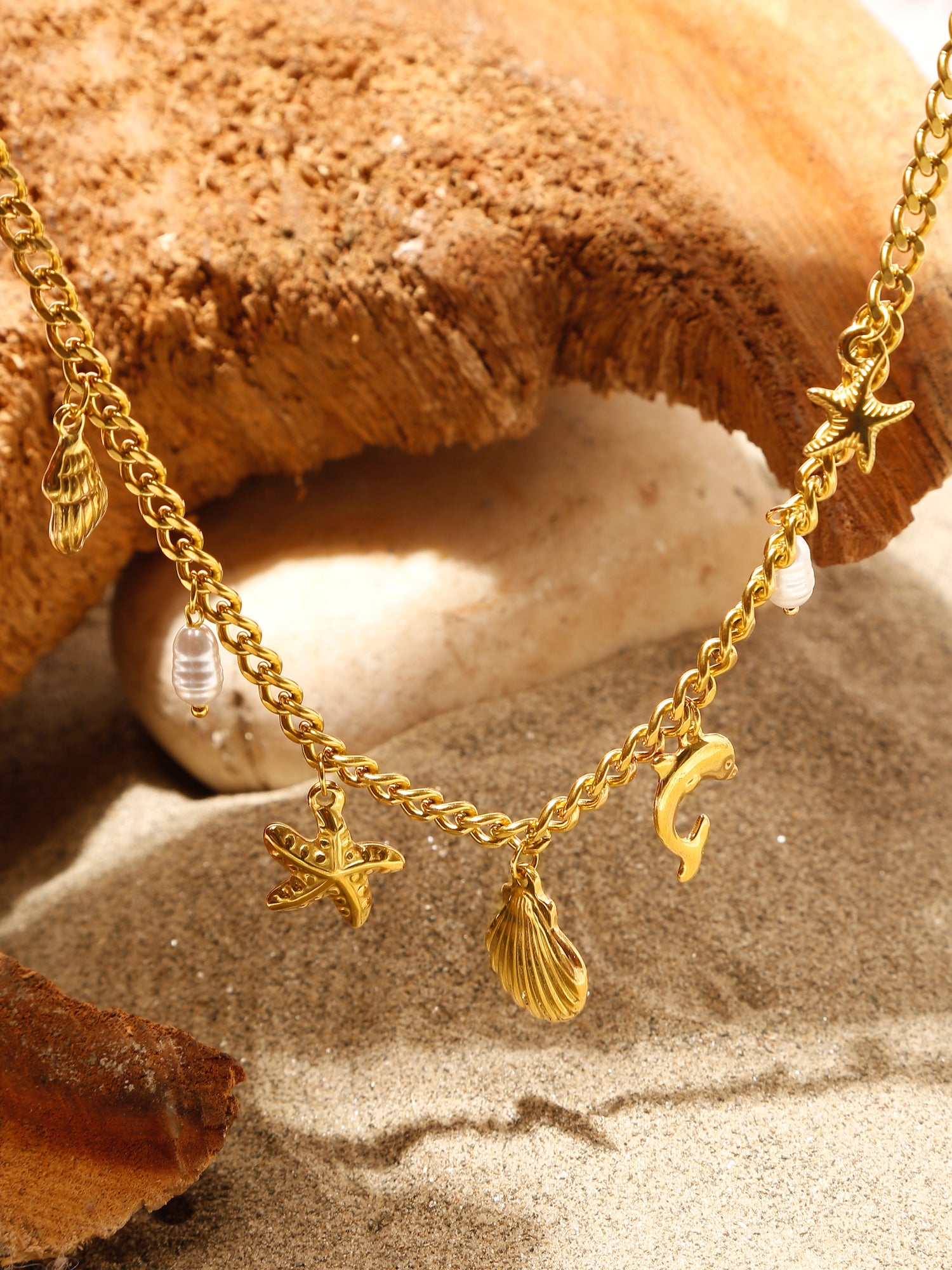 18K Gold-Plated Stainless Steel Ocean Charm Necklace