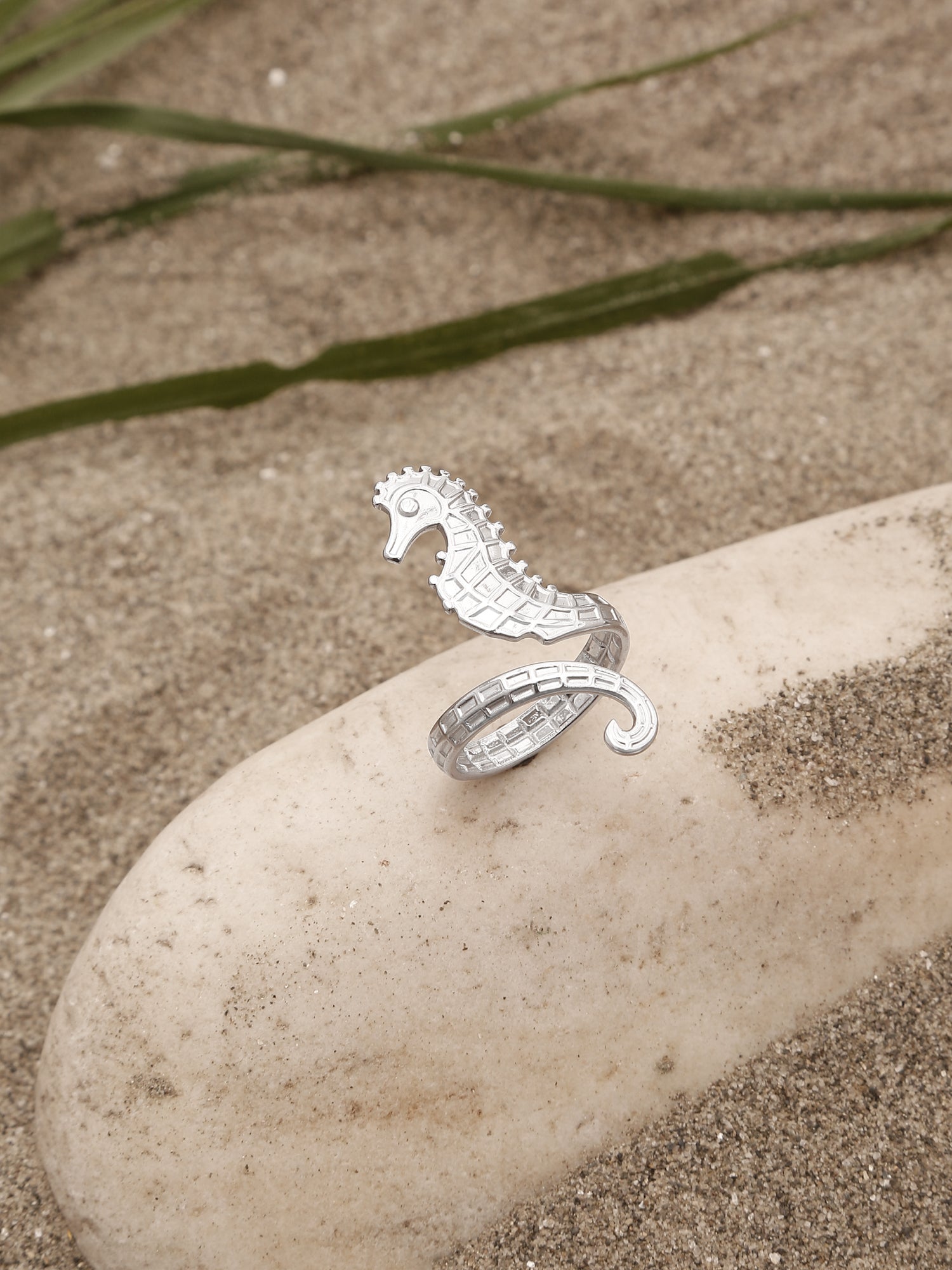 Silver Seahorse Adjustable Open Ring