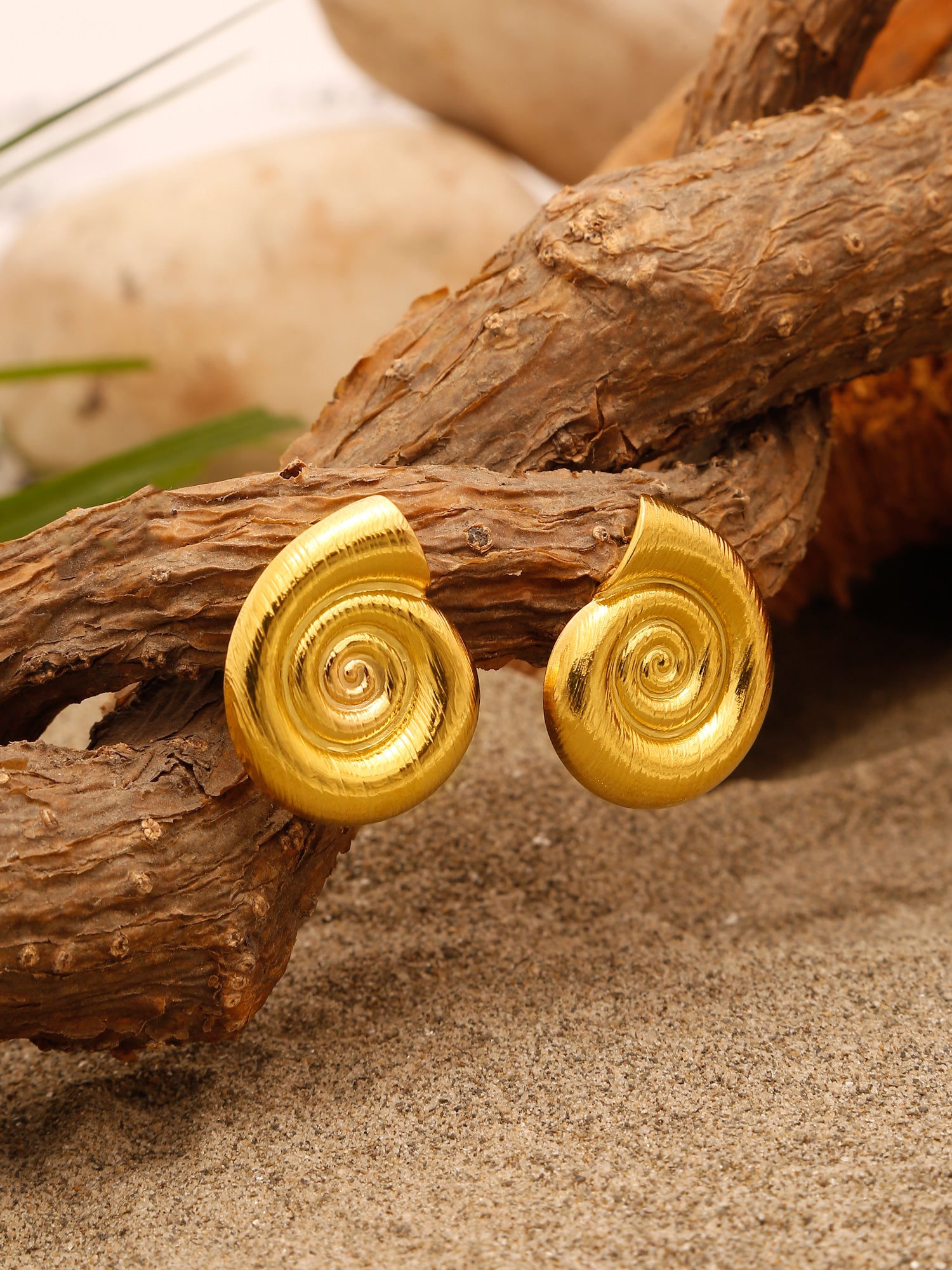 Gold Spiral Conch Earrings + Matching Ring Set