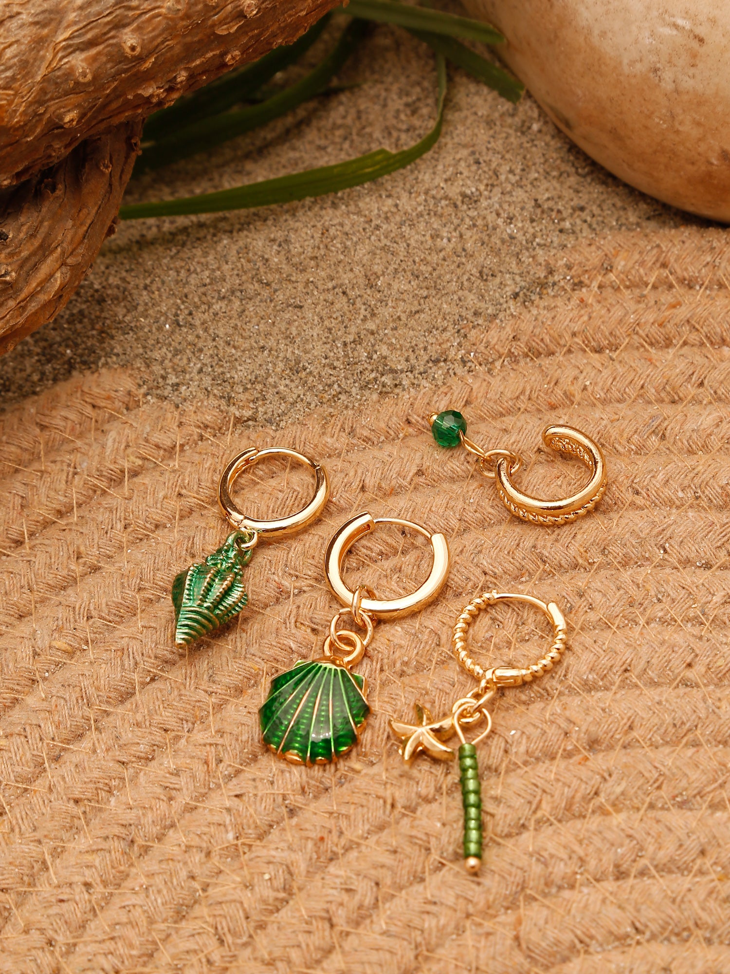 4pcs Sea Shell & Cowrie Drop Earrings Set