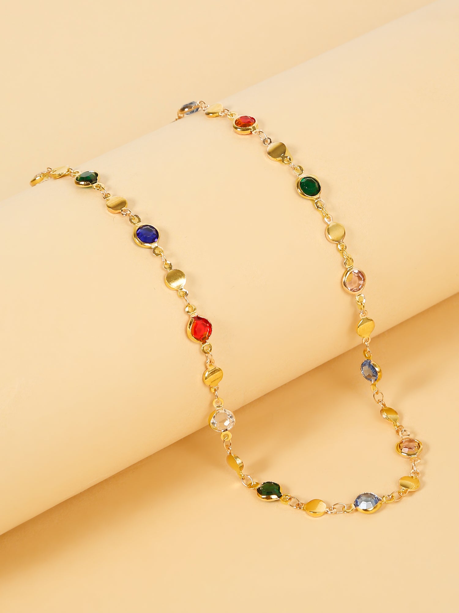 Glass Bead Party Choker Necklace – Vibrant Random Color Glam in Gold
