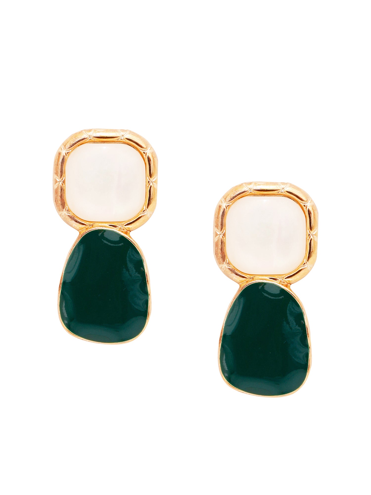1 Pair Asymmetrical Gold-Plated Black Stone & Pearl Stud Earrings – Retro Chic Classic