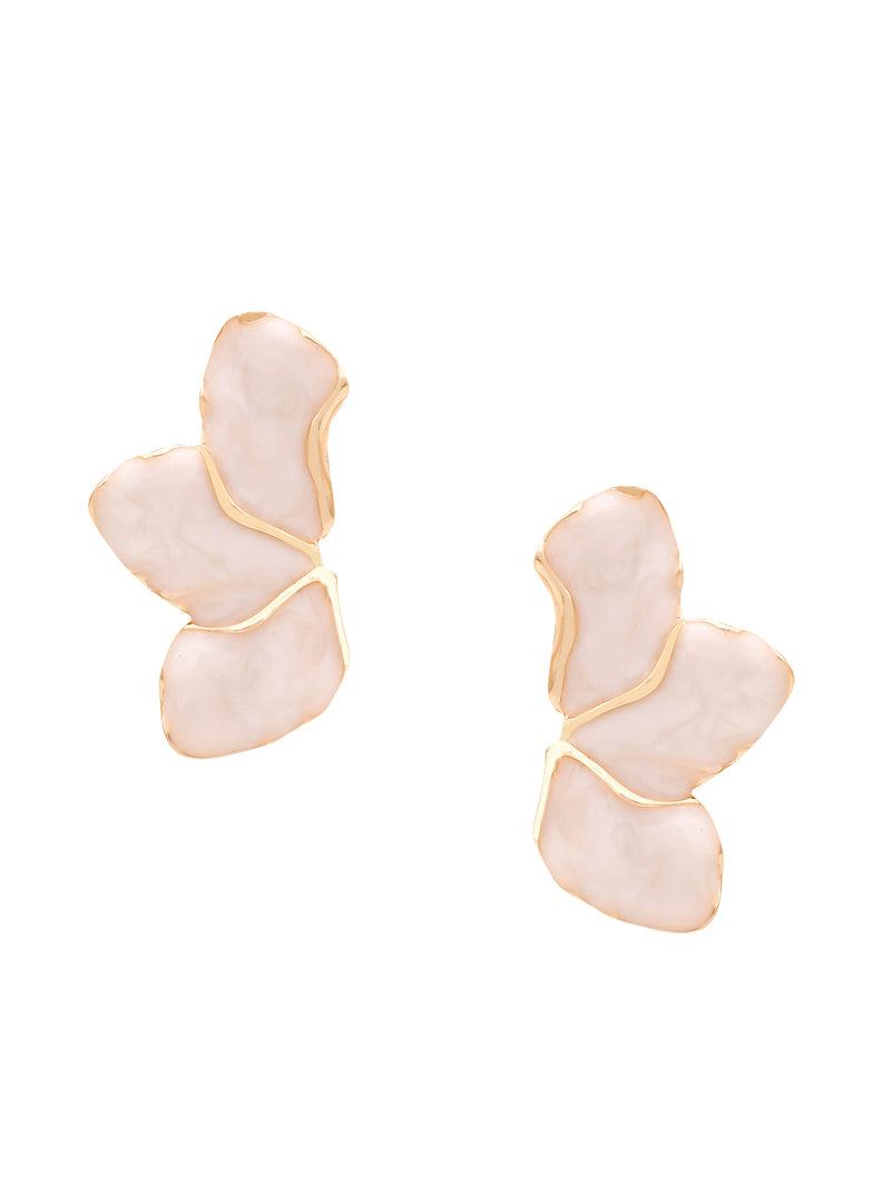 18k Gold Plated Enamel White Floral Stud Earrings