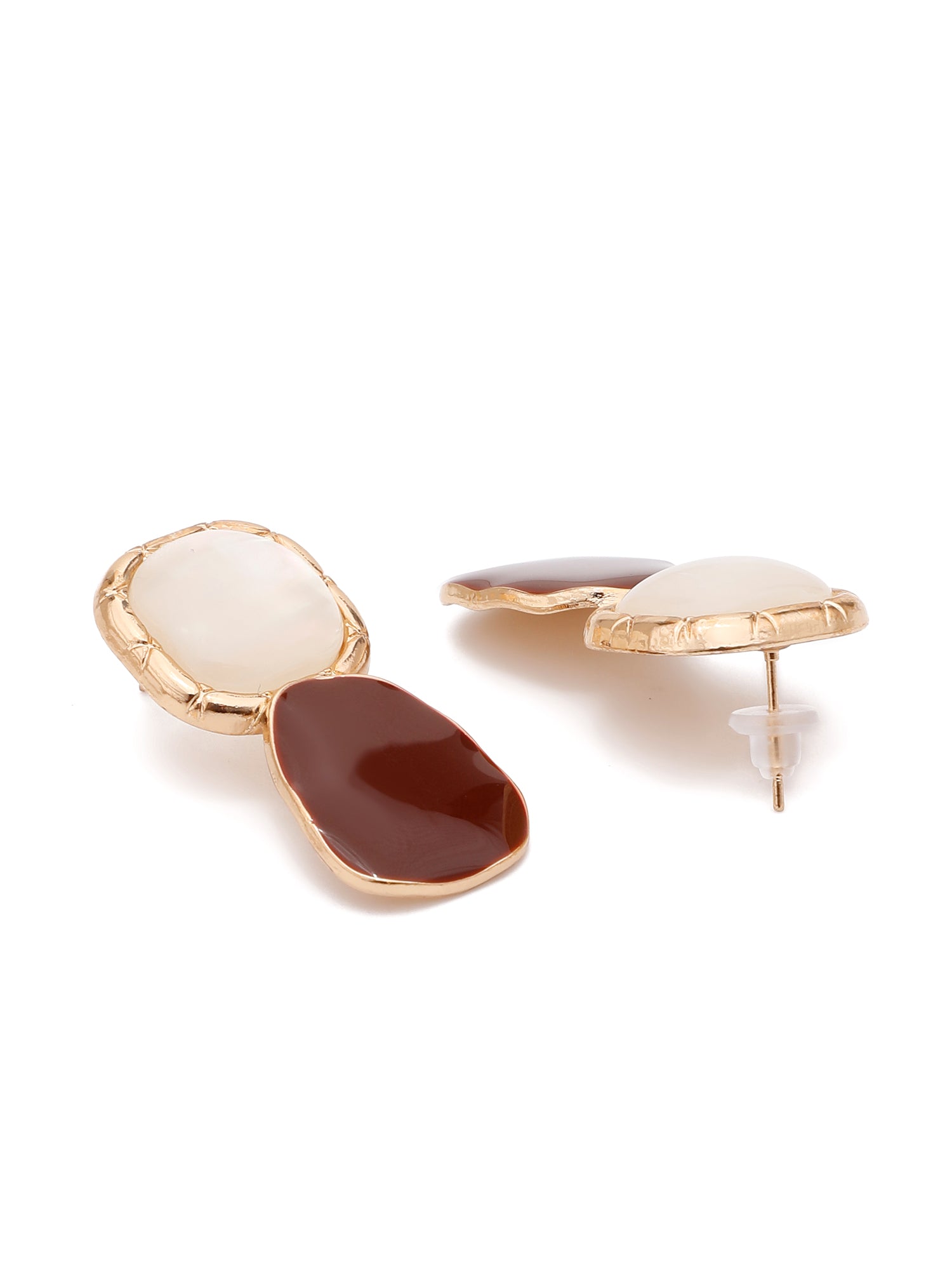 1 Pair Asymmetrical Gold-Plated Black Stone & Pearl Stud Earrings – Retro Chic Classic