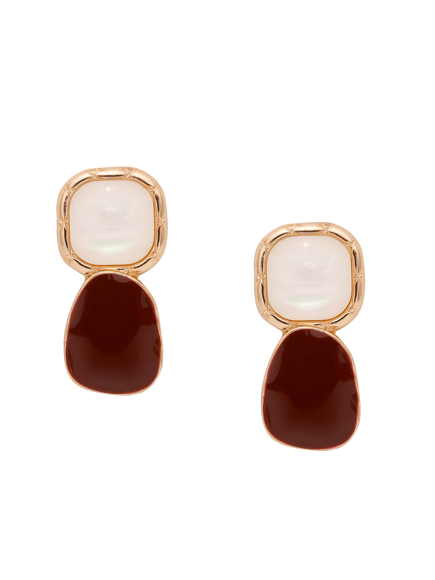 1 Pair Asymmetrical Gold-Plated Black Stone & Pearl Stud Earrings – Retro Chic Classic