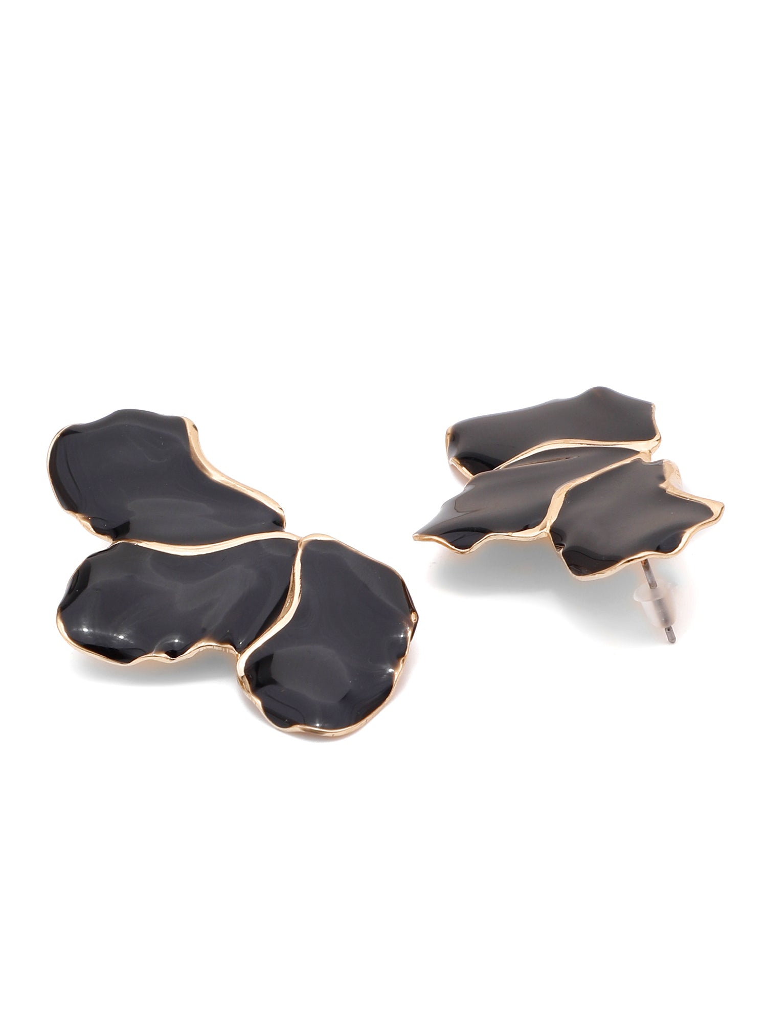 1 Pair Bold & Elegant Enameled Gold-Plated Half Flower Statement Earrings for Women