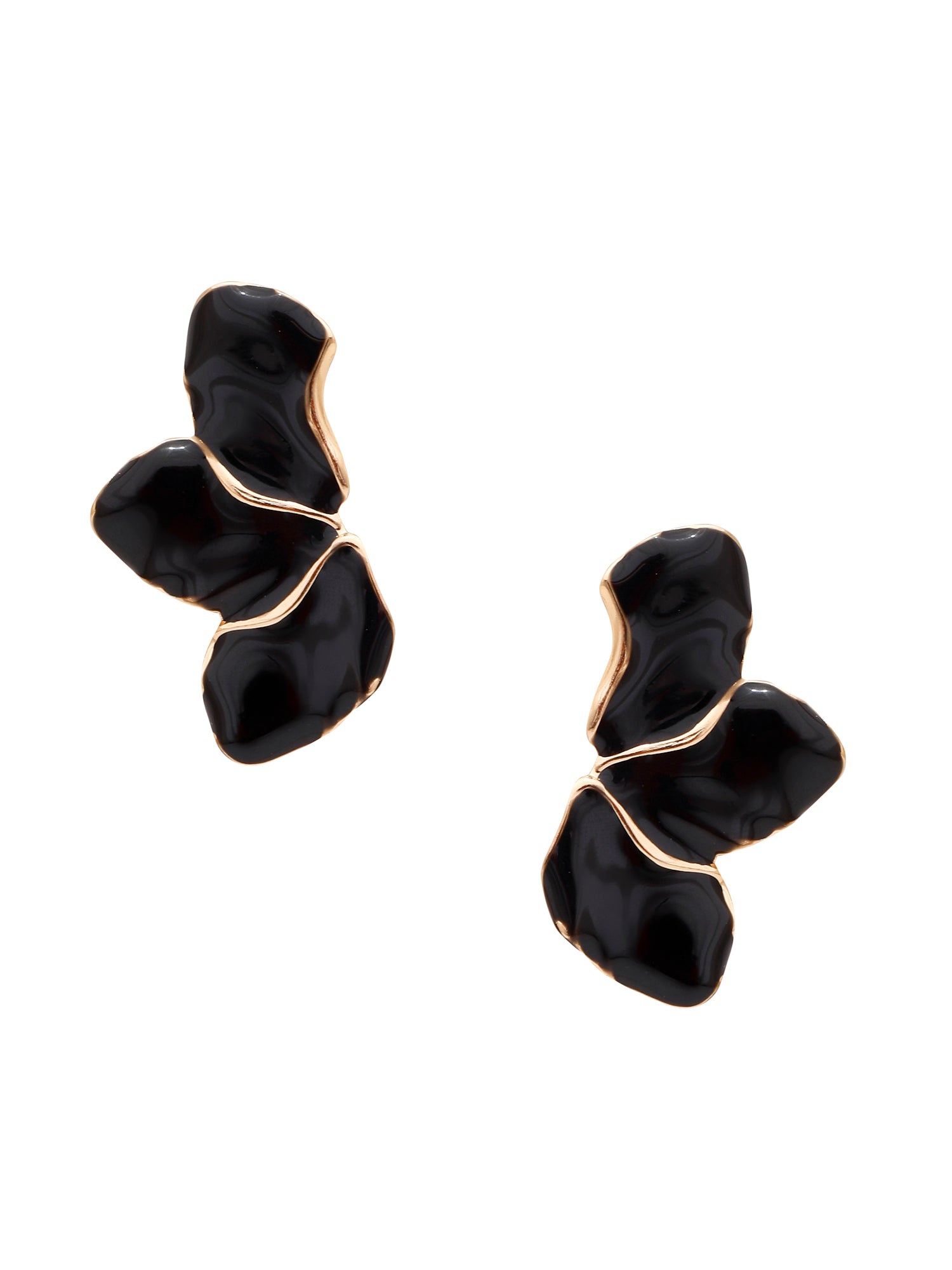 1 Pair Bold & Elegant Enameled Gold-Plated Half Flower Statement Earrings for Women