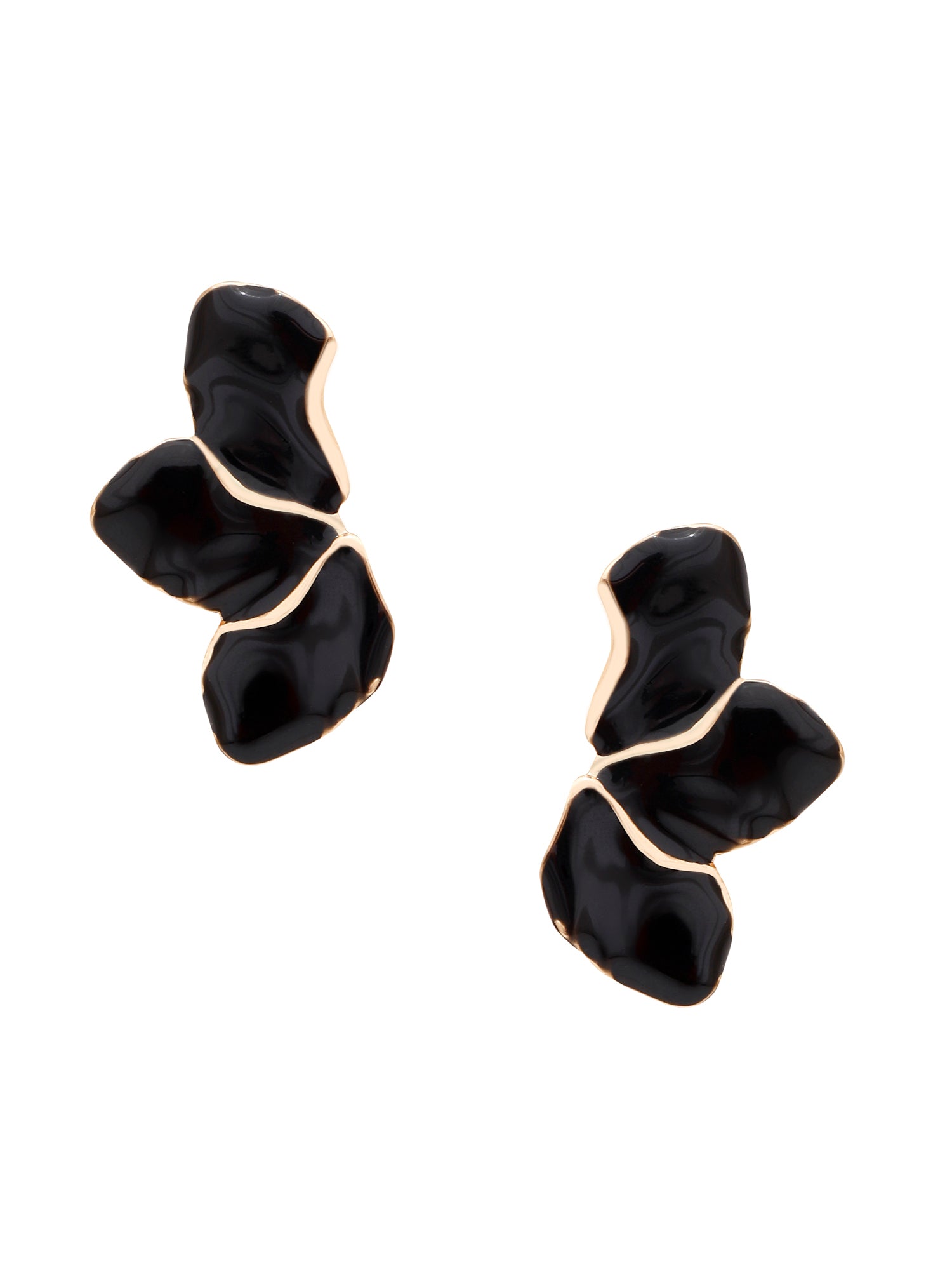 18k Gold Plated Enamel Black Floral Stud Earrings