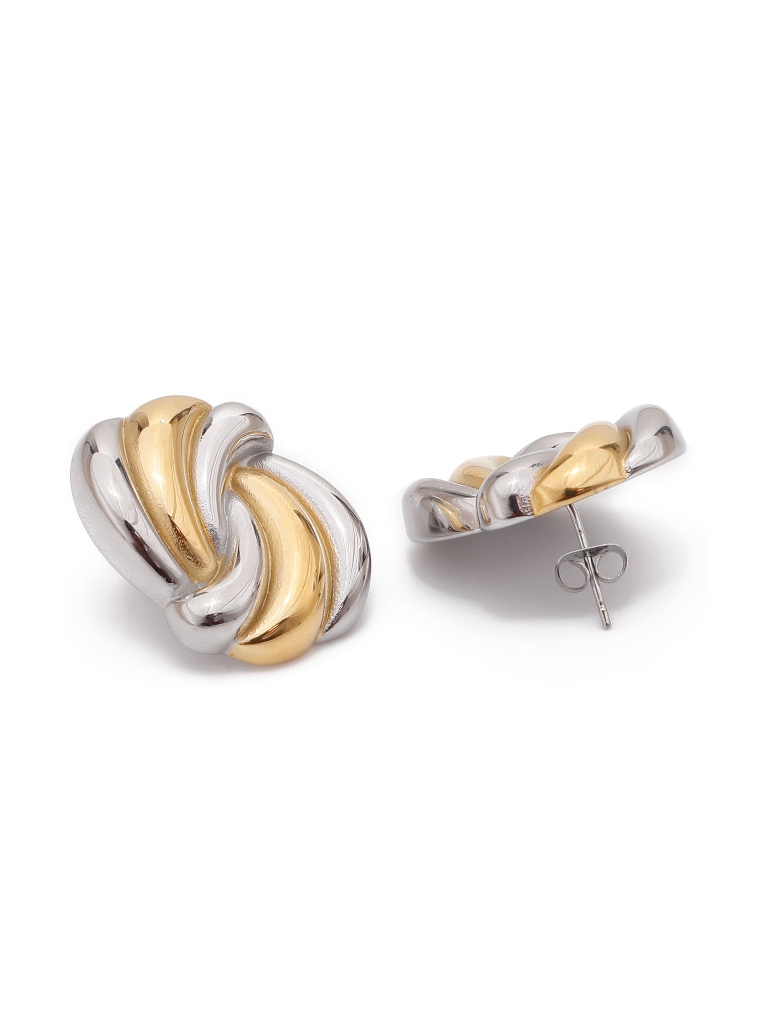 Uworld 1pc 18K Gold Plated Stainless Steel Wave Pattern Stud Earrings